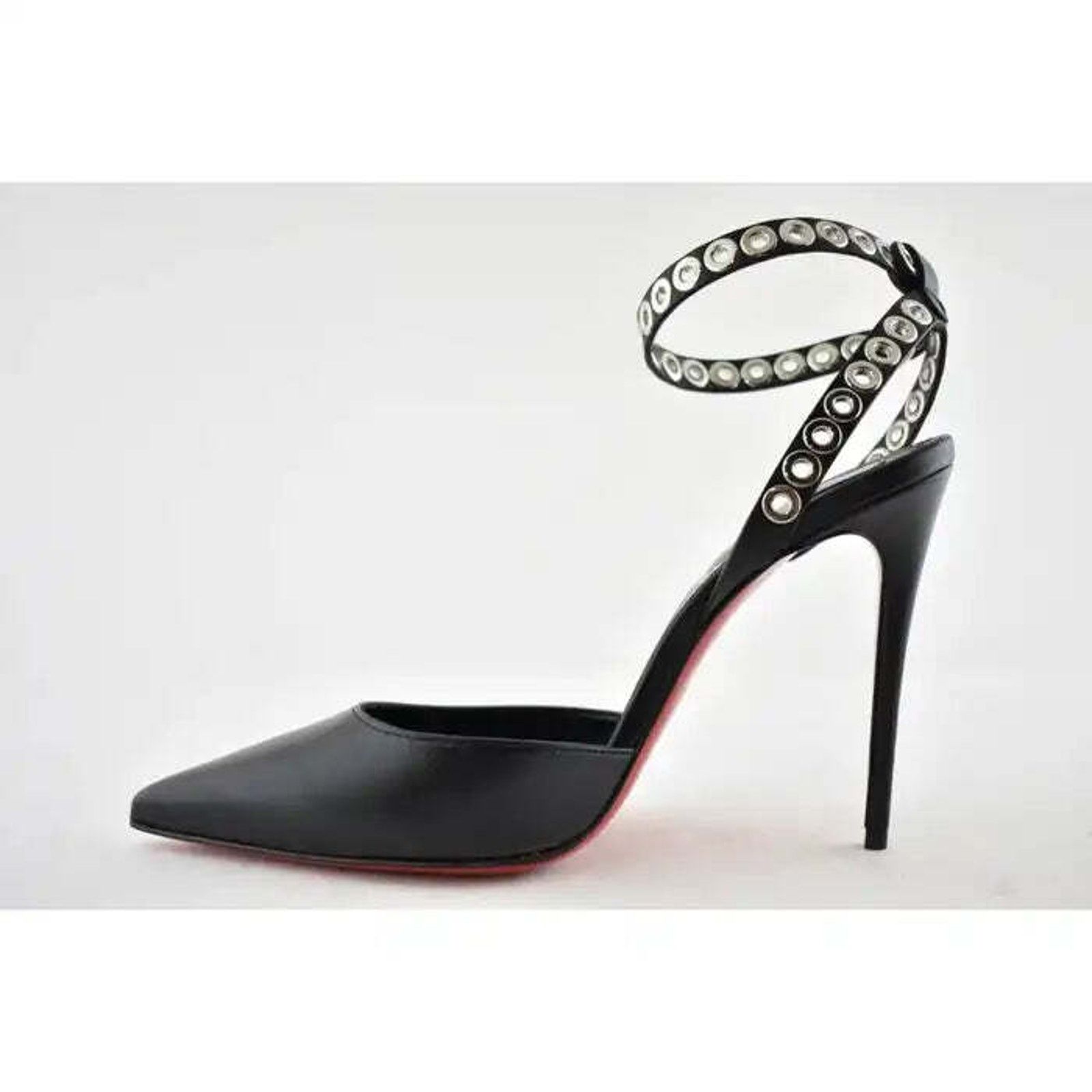 Christian Louboutin Pumpaclou 100 Black Leather Ankle Strap Stud Heel Pump 38.5 Size US 8.5 / IT 38.5 - 9 Thumbnail