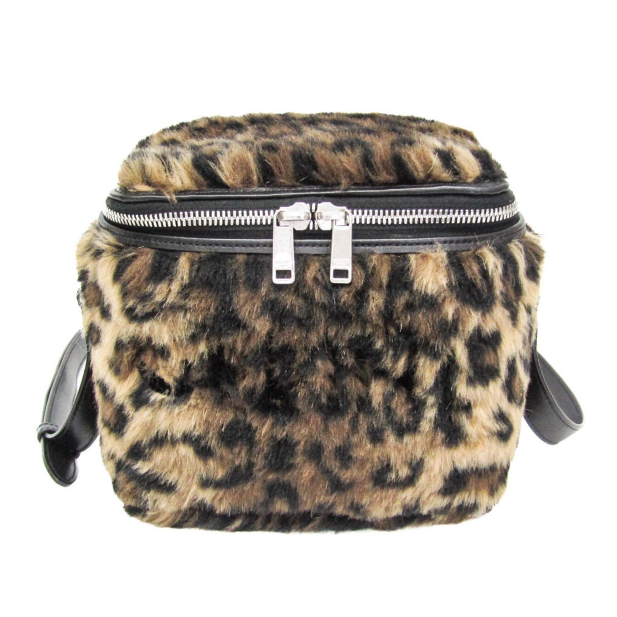 Celine Celine Fluffy Box Leopard Women's Leather,Faux Fur Shoulder Bag Beige,Black Size ONE SIZE - 1 Thumbnail