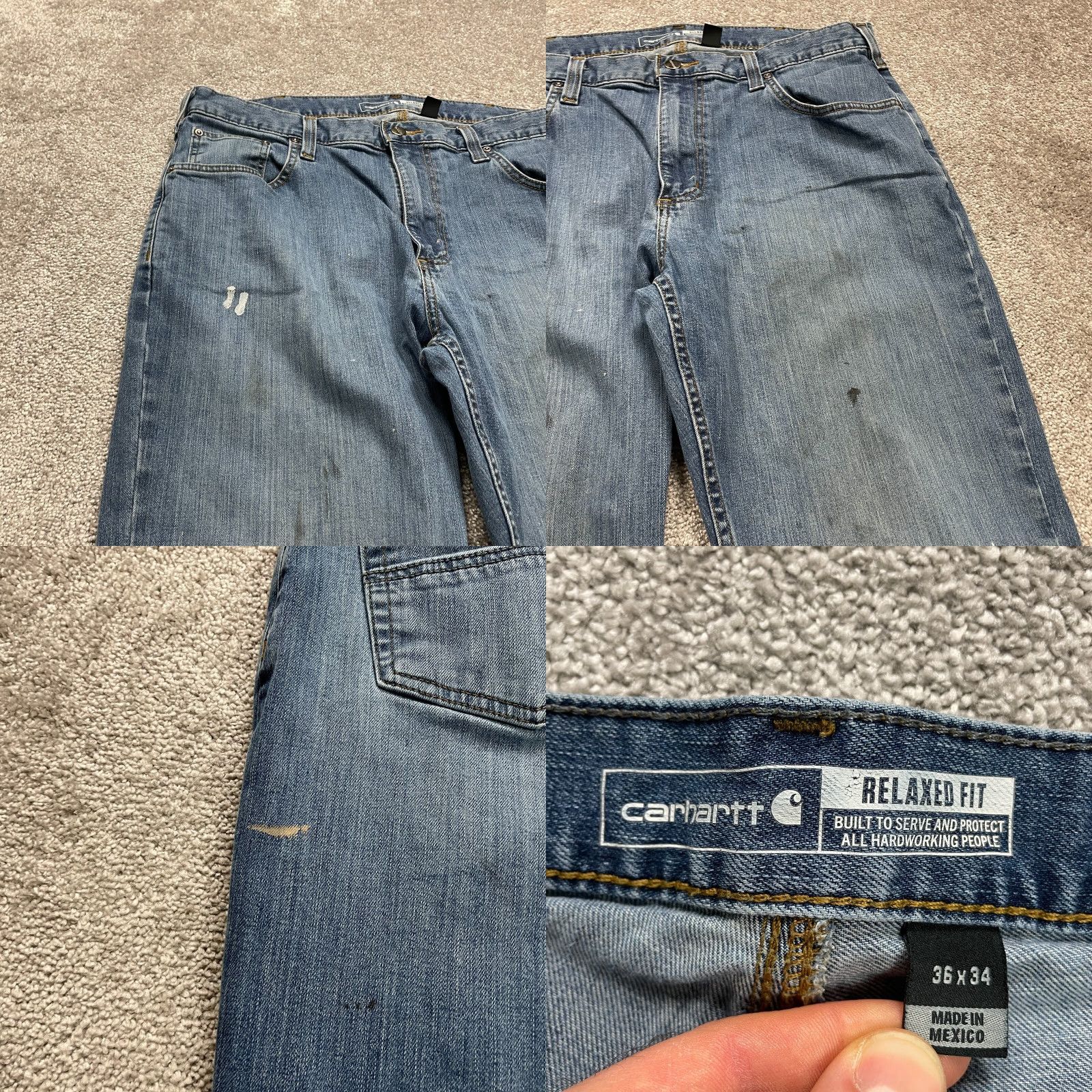 Carhartt Carhartt Jeans Mens 36x33 Blue Dark Wash Relaxed Fit Straight Denim Rugged Flex Logo USA Size US 36 / EU 52 - 8 Thumbnail