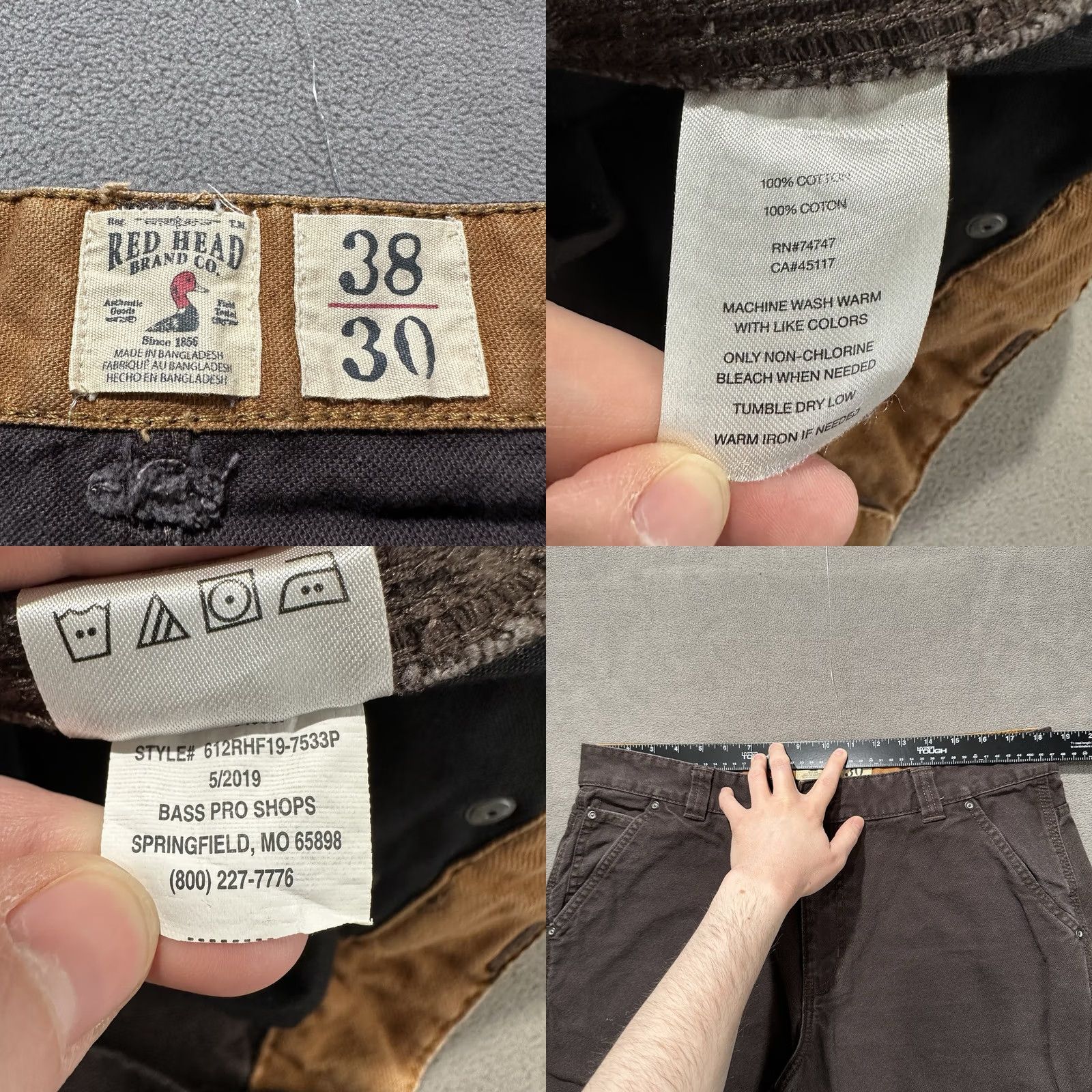 Vintage RedHead Pants Mens 38x30 Brown Canvas Carpenter Workwear Casual Zip Flat Front Regular Fit 612RHF19-7533P READ Size US 38 / EU 54 - 8 Thumbnail