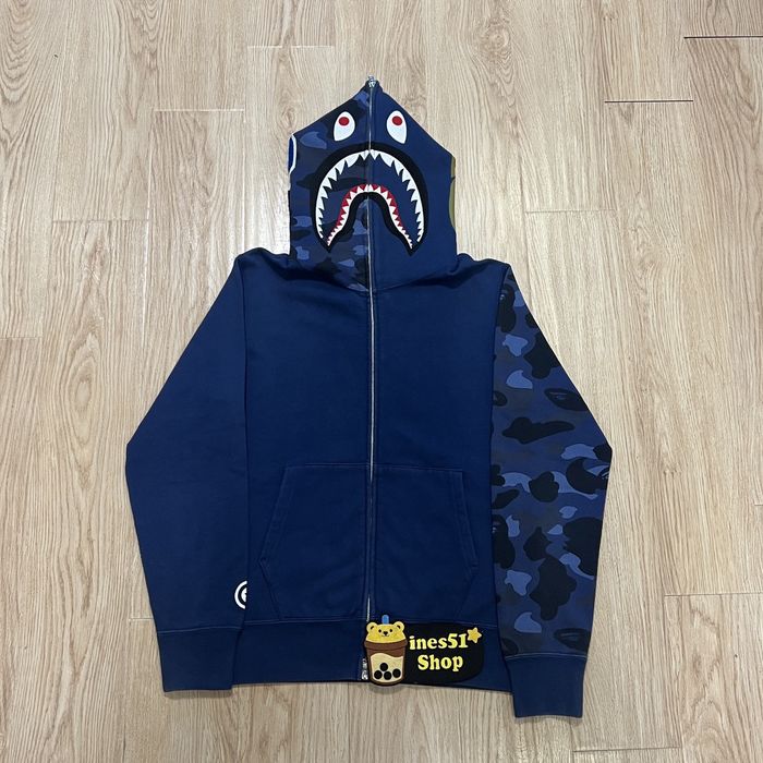 Bape color camo shark hot sale full zip hoodie blue