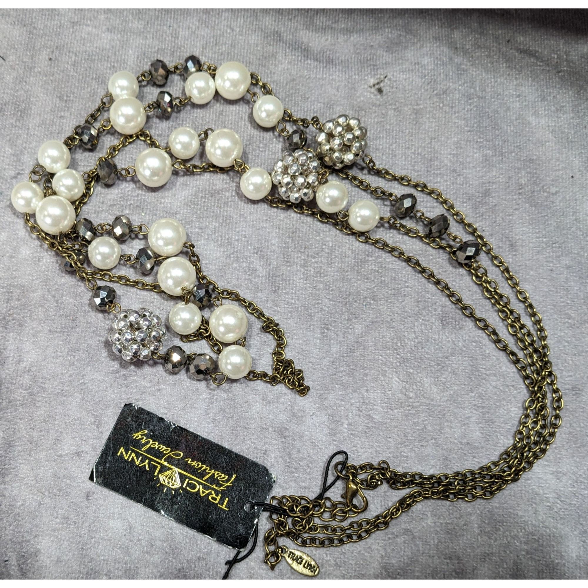 Other Vintage Traci Lynn Faux Pearl Rhinestone Layered Necklace Size ONE SIZE - 4 Thumbnail