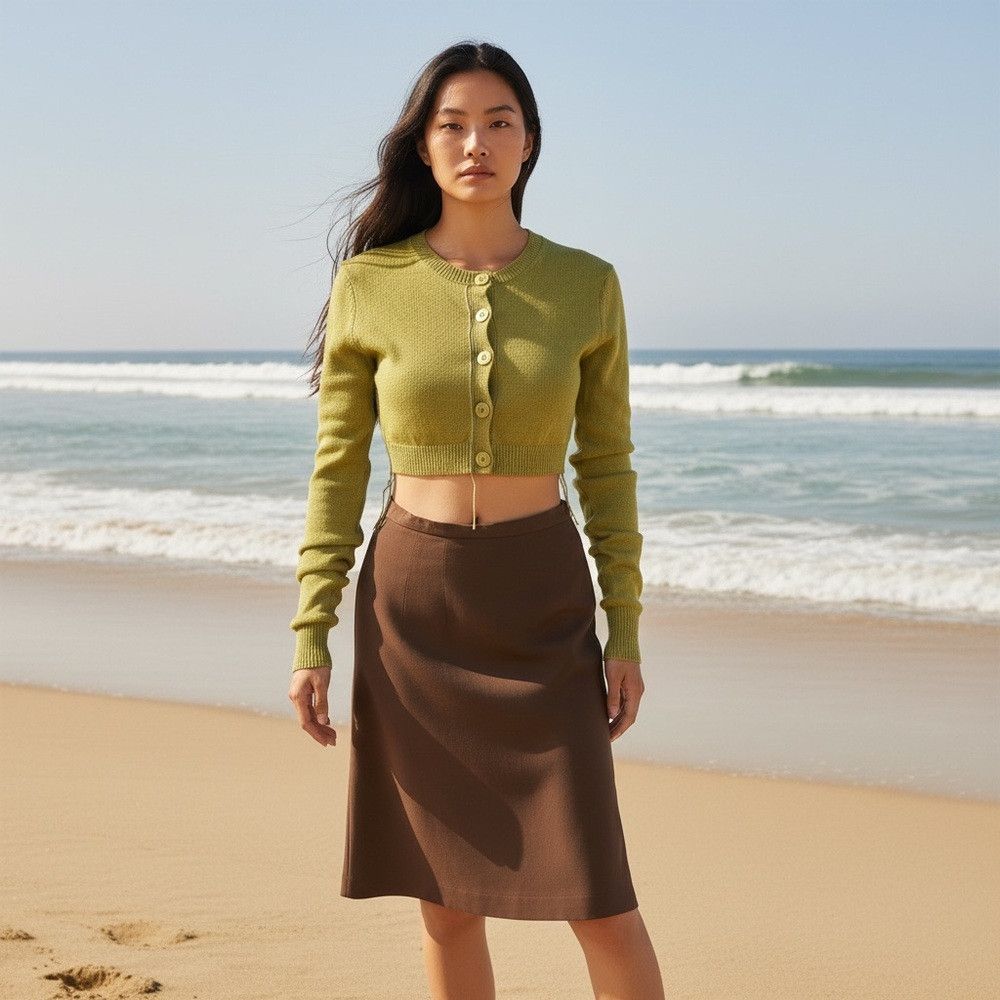 Zara New Zara Cotton Cropped Knit Olive Cardigan Size XS Size XS / US 0-2 / IT 36-38 - 1 Thumbnail