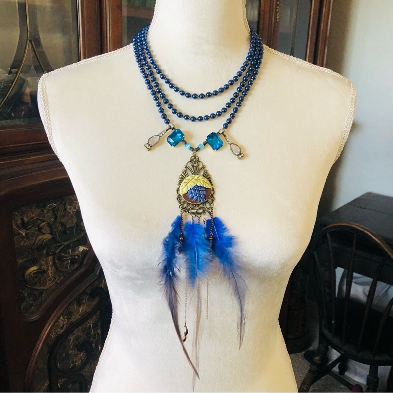 Handmade Handcrafted filigree cameo Pearl genuine labradorite necklac Size ONE SIZE - 2 Thumbnail
