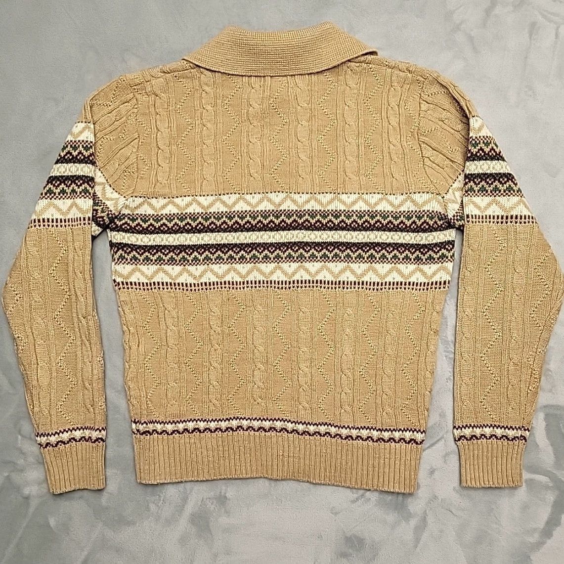 JCPenney VINTAGE JCPenney Sweater Mens M Tan Cable-Knit Fair Isle Outdoors Retro Preppy Men’s M Brown Casual V-Neck Knit Pullover Size US M / EU 48-50 / 2 - 5 Thumbnail