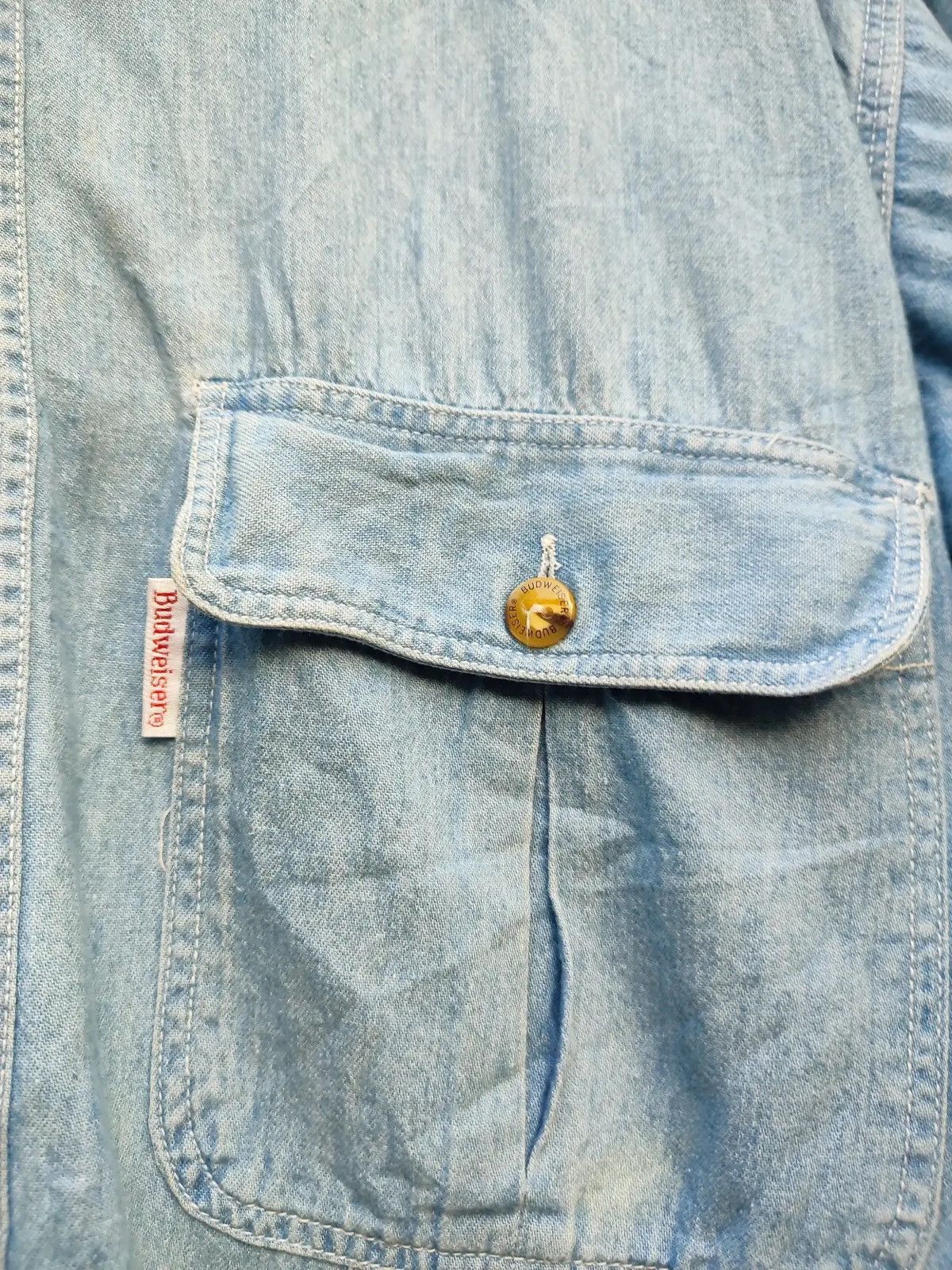 Budweiser Vintage Budweiser Embroidered Light Wash Denim Work Shirt Size US L / EU 52-54 / 3 - 6 Thumbnail