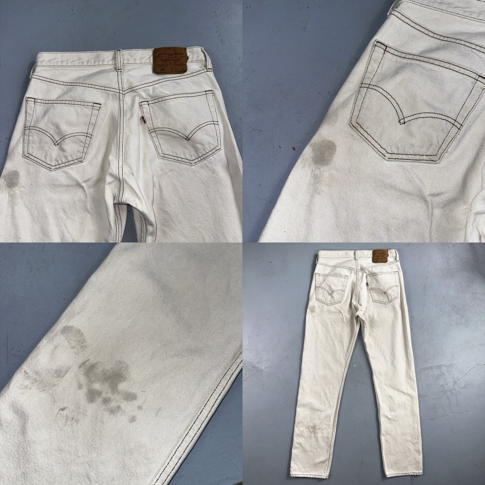 Levi's VINTAGE Levi's 501 Jeans 90s USA Straight Men 32x34 Ivory Cotton Denim Stained Size US 32 / EU 48 - 10 Thumbnail