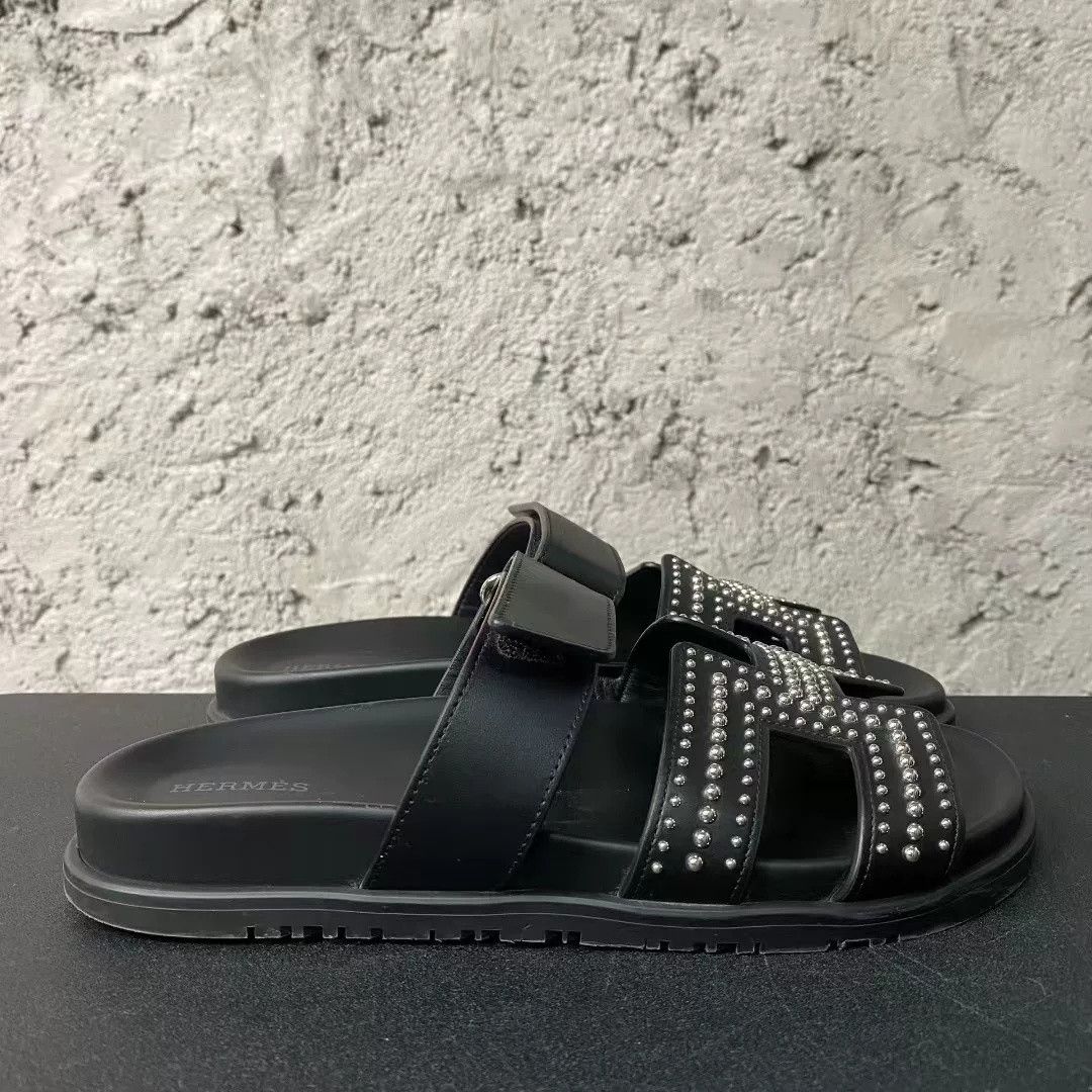 Hermes Hermes Black Silver Rivet H Slide Size US 32 / EU 48 - 2 Thumbnail