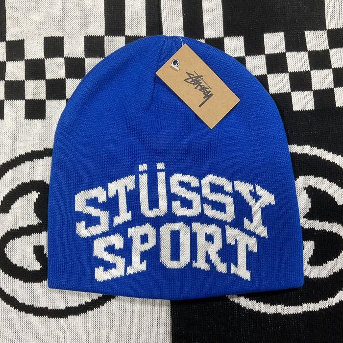 Vintage STUSSY SPORT JACQUARD SKULLCAP BEANIE BLUE | Grailed