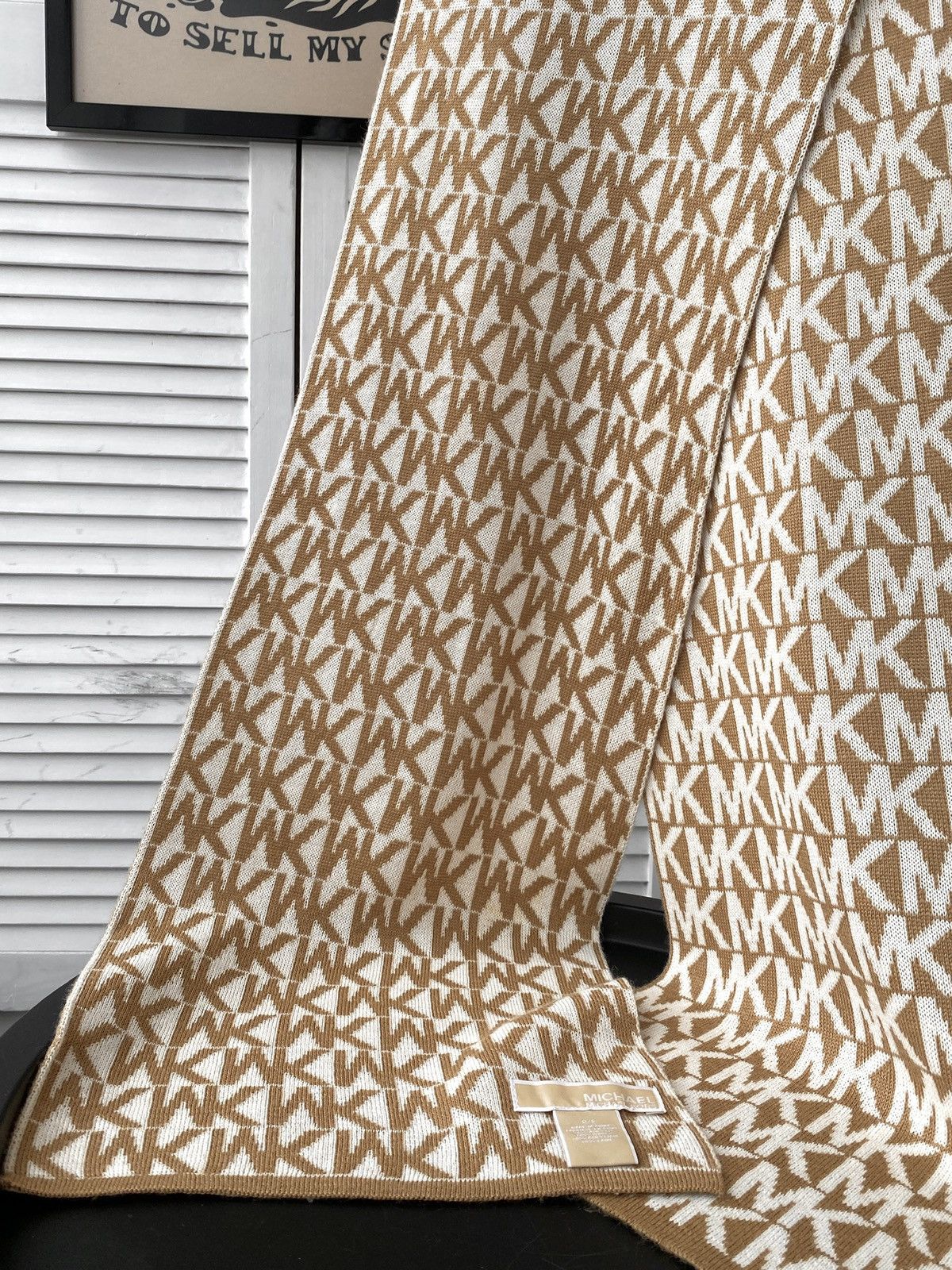 Designer × Michael Kors Michael Kors Wool Monogram MK Scarf Size ONE SIZE - 10 Thumbnail