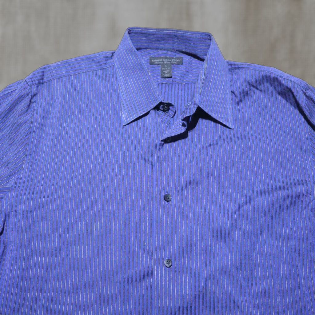 Express Express Shirt Striped Long Sleeve Button-Down 16.5 Blue 16.5 Mens Regular Shirt Size US L / EU 52-54 / 3 - 1 Thumbnail