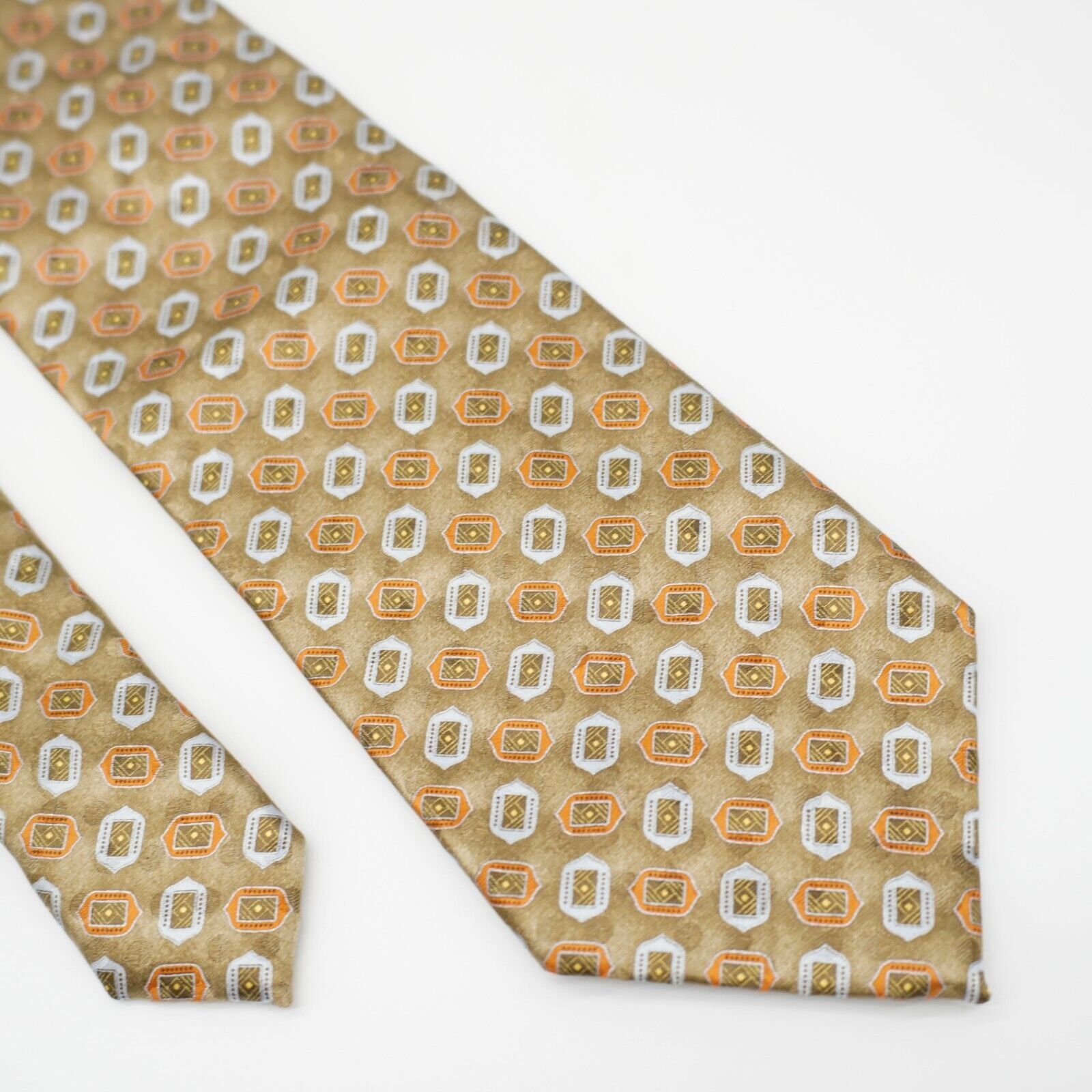 Ermenegildo Zegna Ermenegildo Zegna Tan Orange Geometric Print Long Silk Tie Size ONE SIZE - 1 Thumbnail