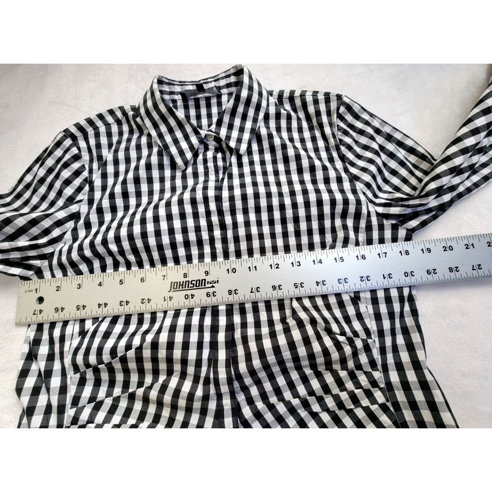Vintage Lafayette 148 Women's Leigh Gingham 3/4 Sleeve Button Up Shirt Black/White 8 Size M / US 6-8 / IT 42-44 - 6 Thumbnail
