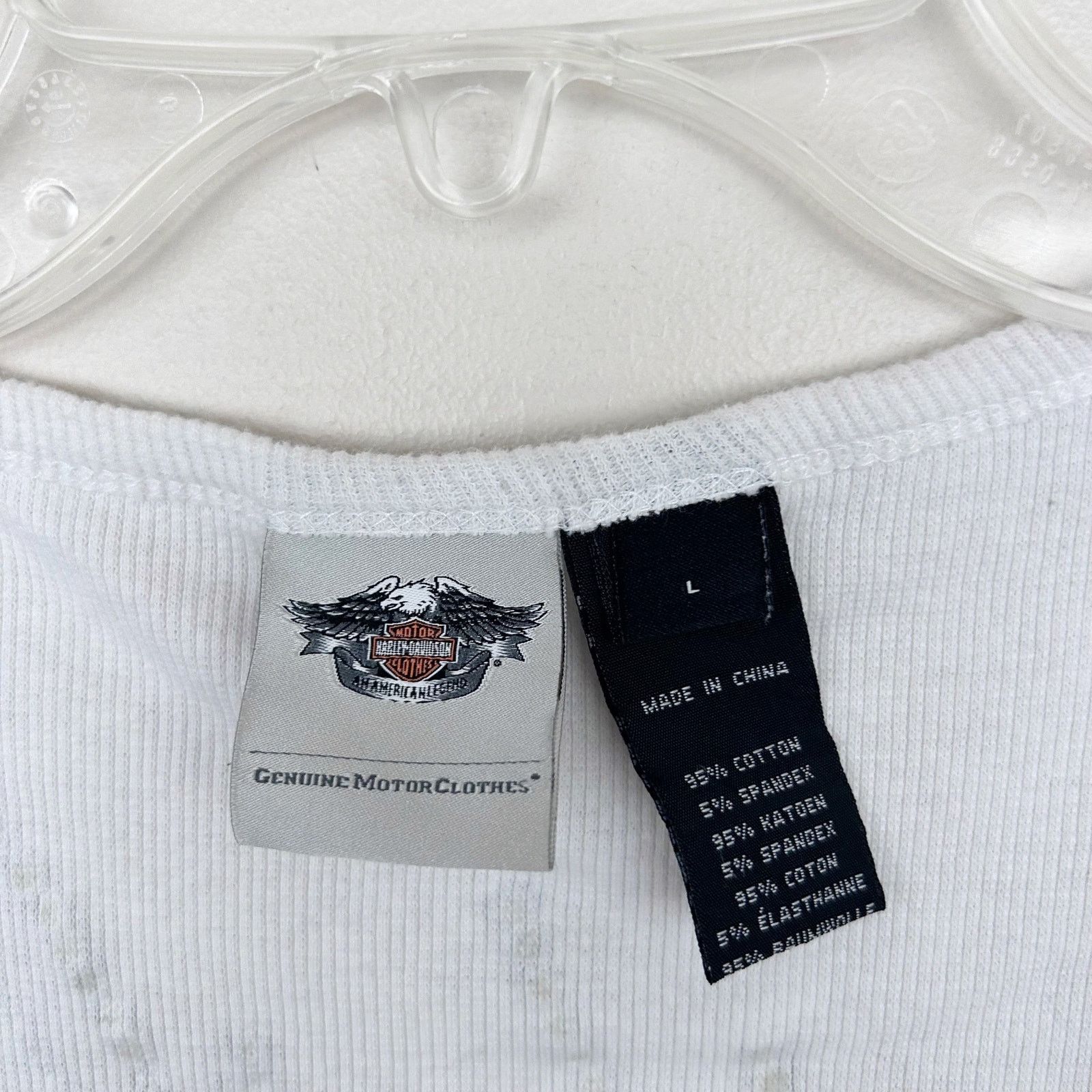 Harley Davidson Harley Davidson White Ribbed Henley T Shirt Sz L Size L / US 10 / IT 46 - 2 Thumbnail