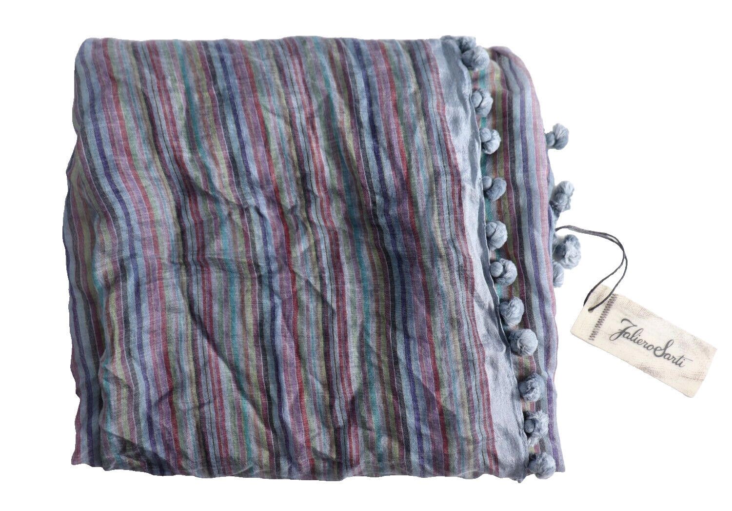 Designer Faliero Sarti Unisex 90 X 95 Blue Striped Sombrino Scarf NWT Size ONE SIZE - 2 Thumbnail