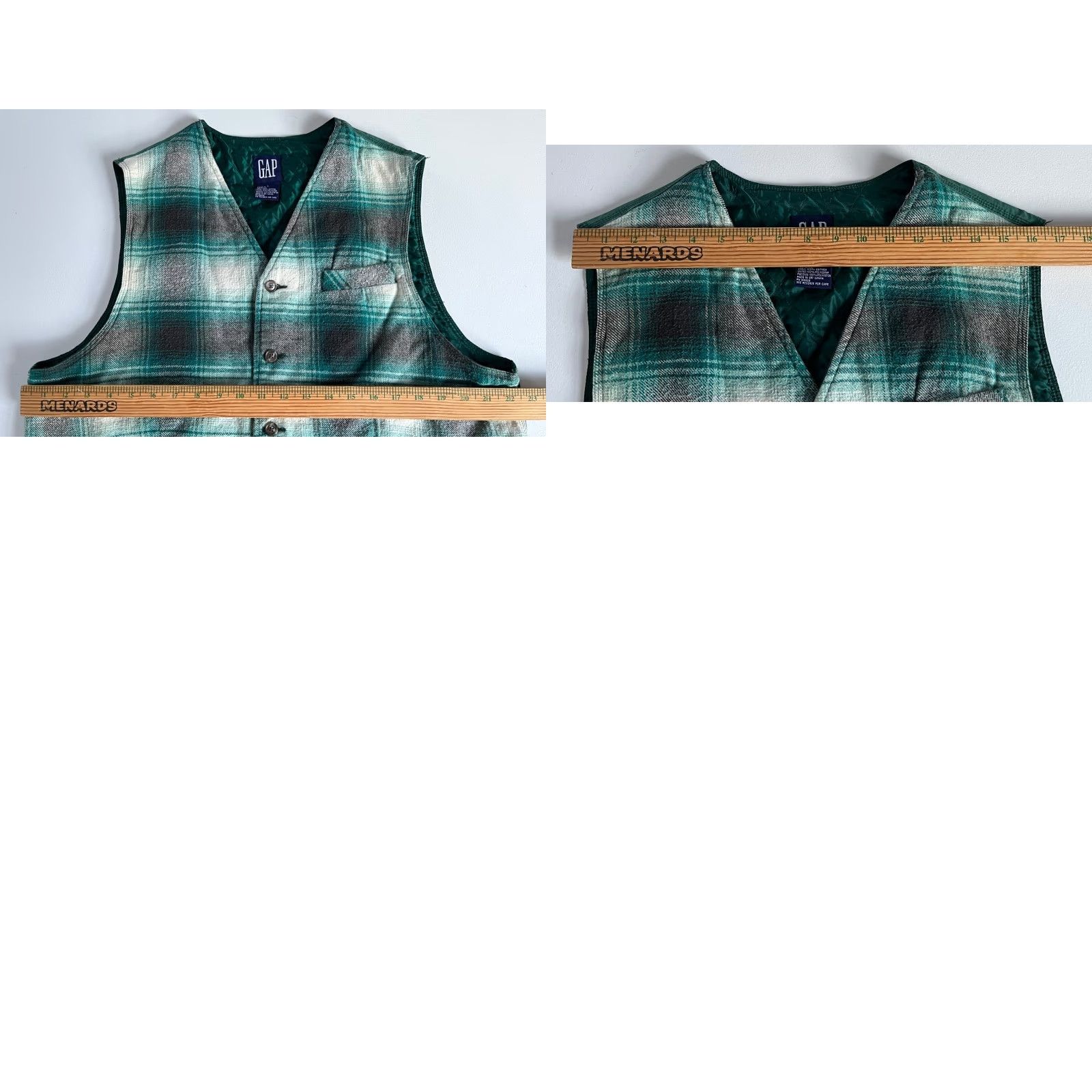 Gap VINTAGE Gap Vest Shirt Men 90s Plaid Green L Waistcoat Padded Pockets Size US L / EU 52-54 / 3 - 9 Thumbnail