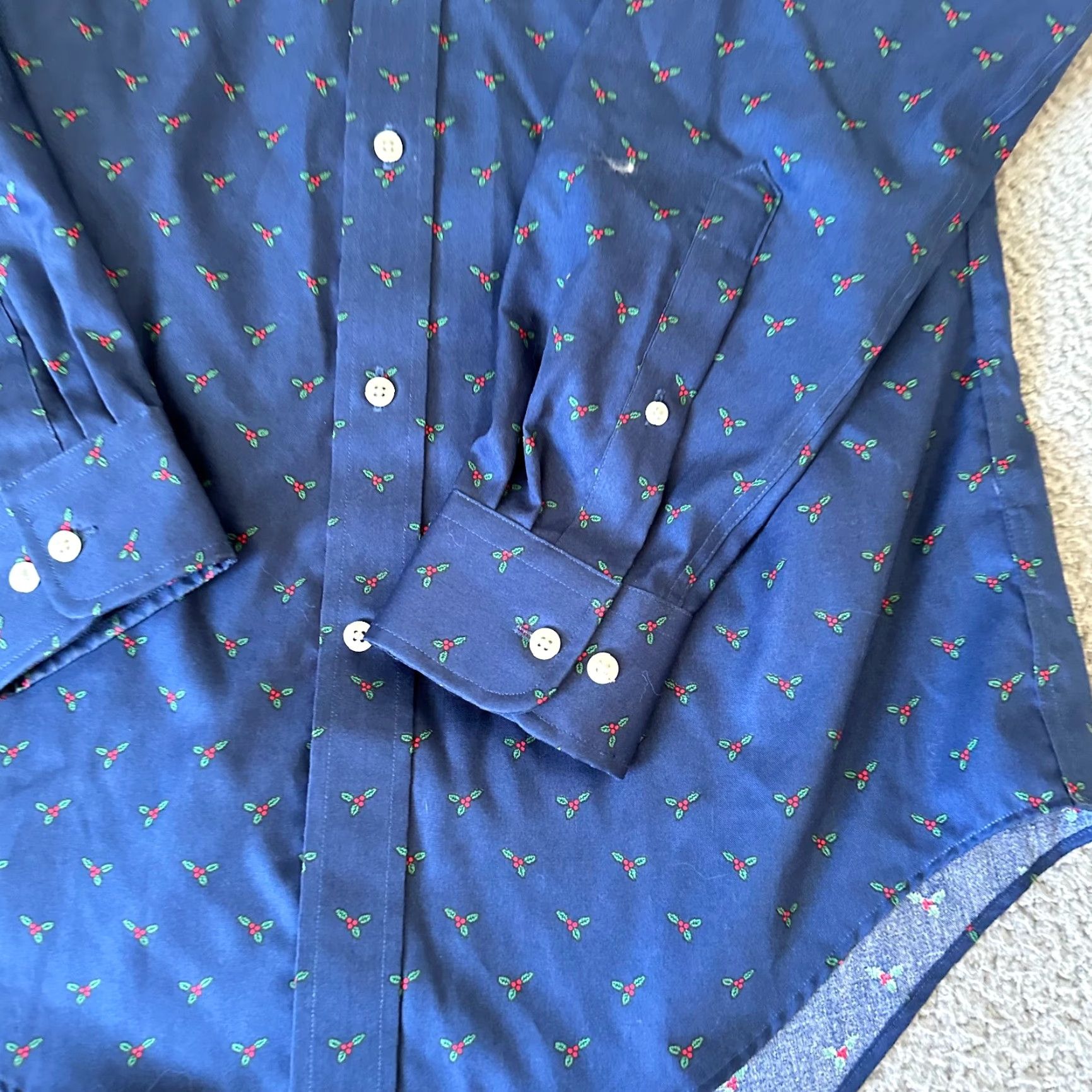 Lands' End Lands' End Shirt Adult Small Blue Supima Cotton Mistletoe AOP 90s Button Up Mens Size US S / EU 44-46 / 1 - 2 Thumbnail