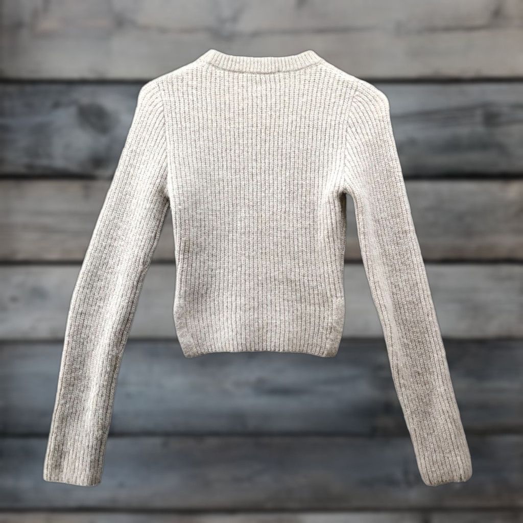 Zara Zara Sweater Womens S Crewneck Ivory Fitted Ribbed Fuzzy Knit Pullover Split Hem Slim Knit Long Sleeve Vintage No Size S / US 4 / IT 40 - 1 Thumbnail