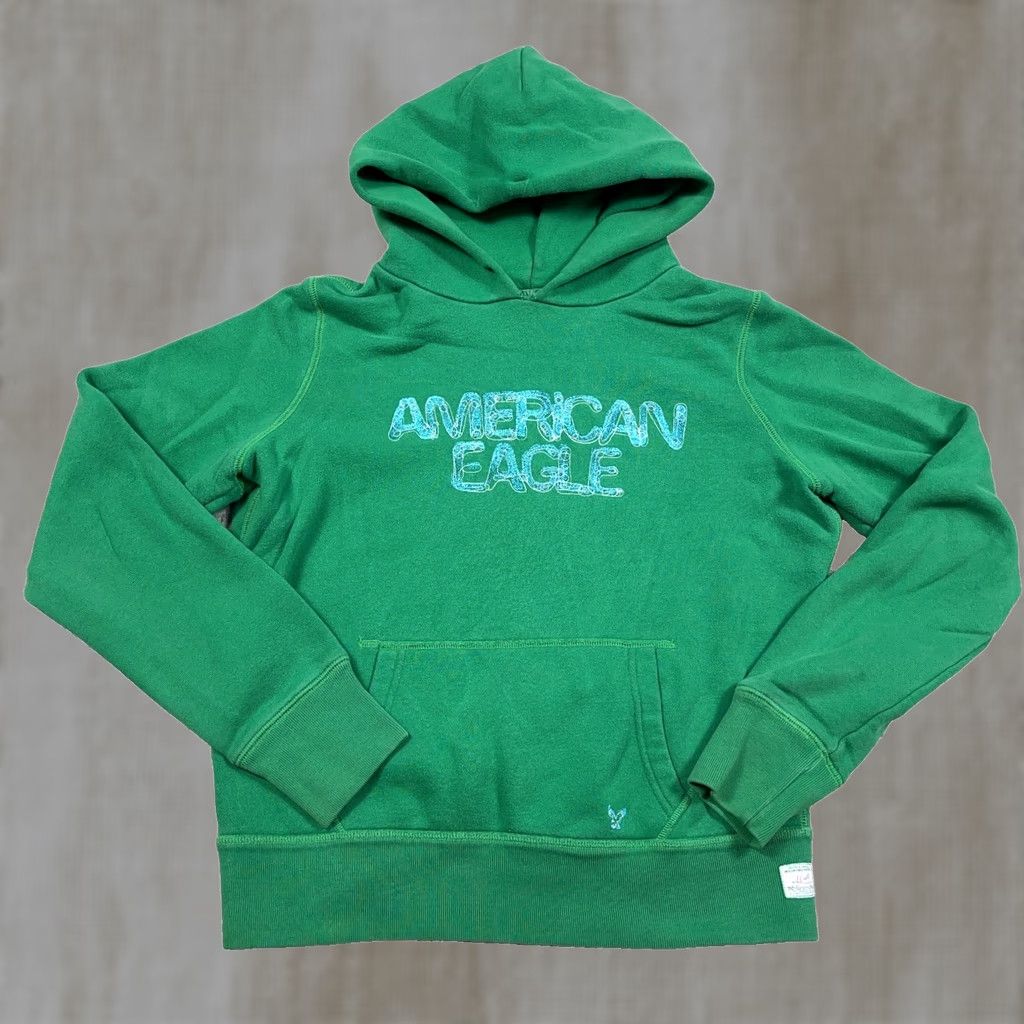 American Eagle Outfitters VINTAGE American Eagle Outfitters Hooded Sweatshirt Hoodie Women M Green 2000s Spellout Logo Pockets Size M / US 6-8 / IT 42-44 - 1 Thumbnail