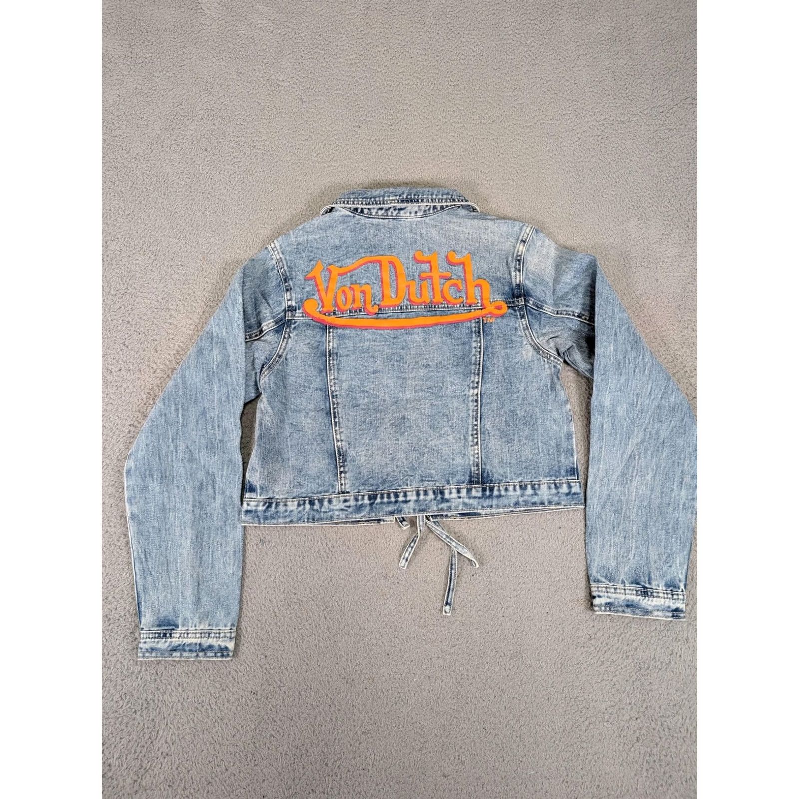 Von Dutch Von Dutch Tie Front Denim Jacket Womens Small Light Wash Patch Logo Embroidered Jacket Size S / US 4 / IT 40 - 2 Thumbnail
