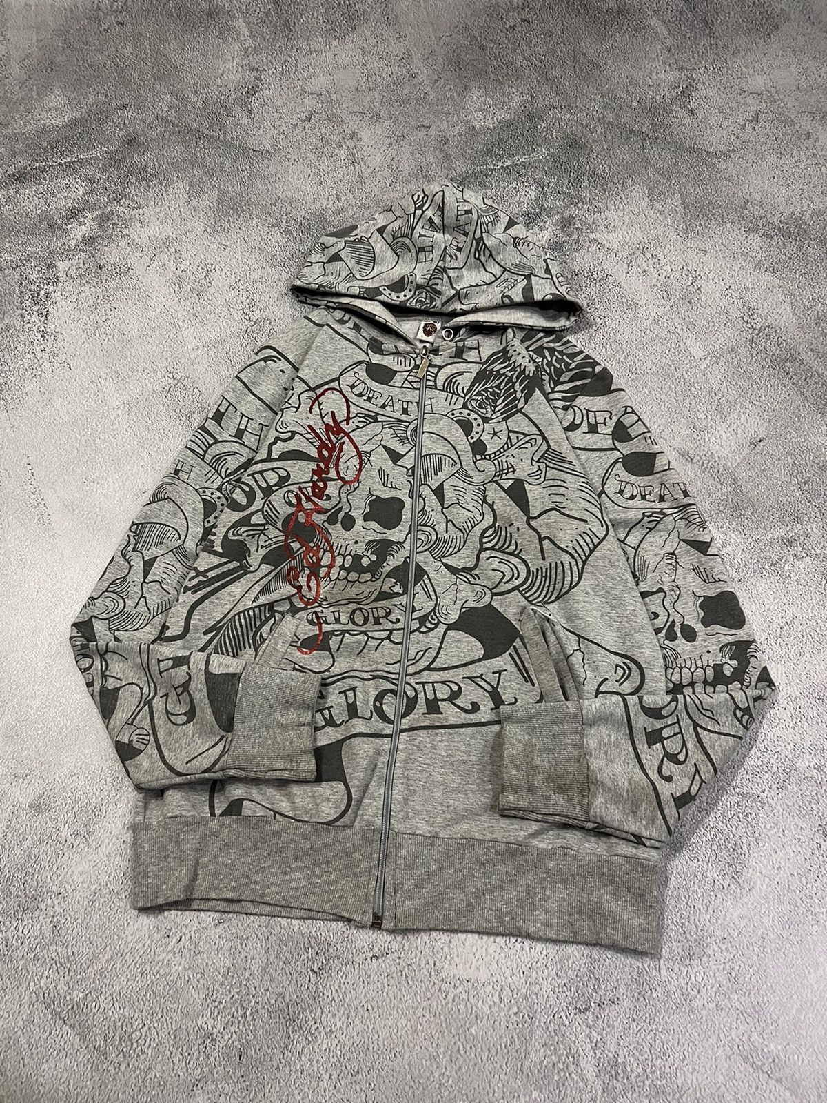 Ed Hardy Vintage Y2k Skull ☠️ Rare Ed Hardy All Over Print Zip Hoodie Size M / US 6-8 / IT 42-44 - 4 Thumbnail