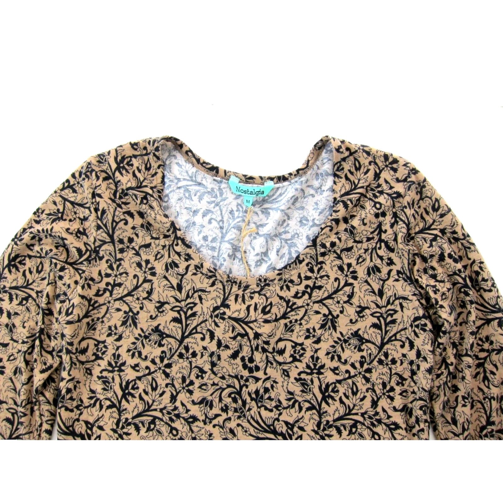 Vintage NWT Nostalgia Floral Stretch Long Sleeve Tunic Dress Brown Pattern Women's Medium Size M / US 6-8 / IT 42-44 - 4 Thumbnail