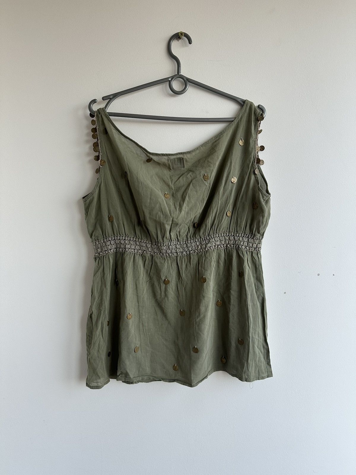 Miss Sixty VTG Miss Sixty Green Cami Top Metal Coin Embellishments sz L Size L / US 10 / IT 46 - 2 Thumbnail