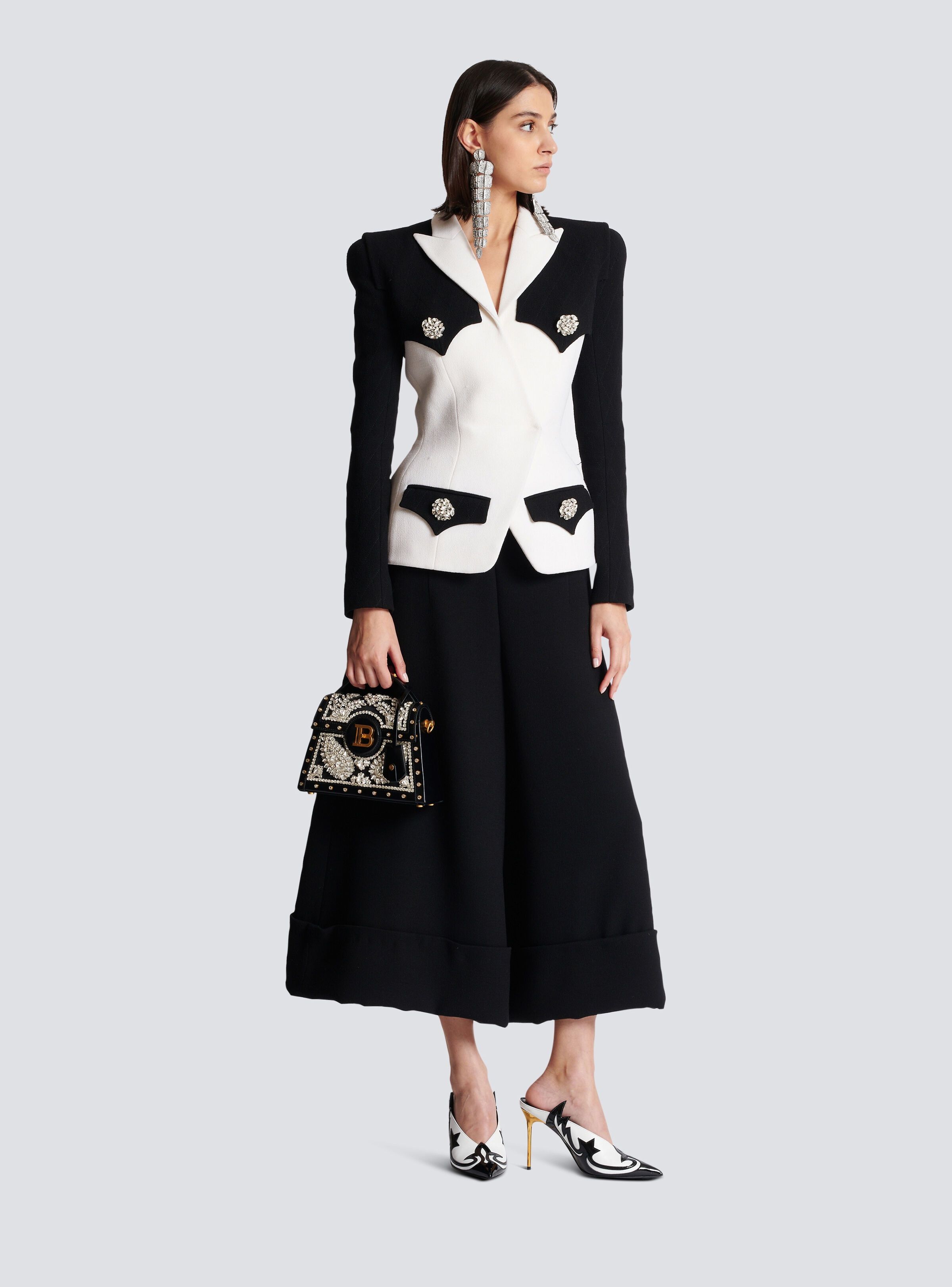Balmain o1s1wg110825 Double Crepe Jacket in Black/White Size S / US 4 / IT 40 - 7 Thumbnail