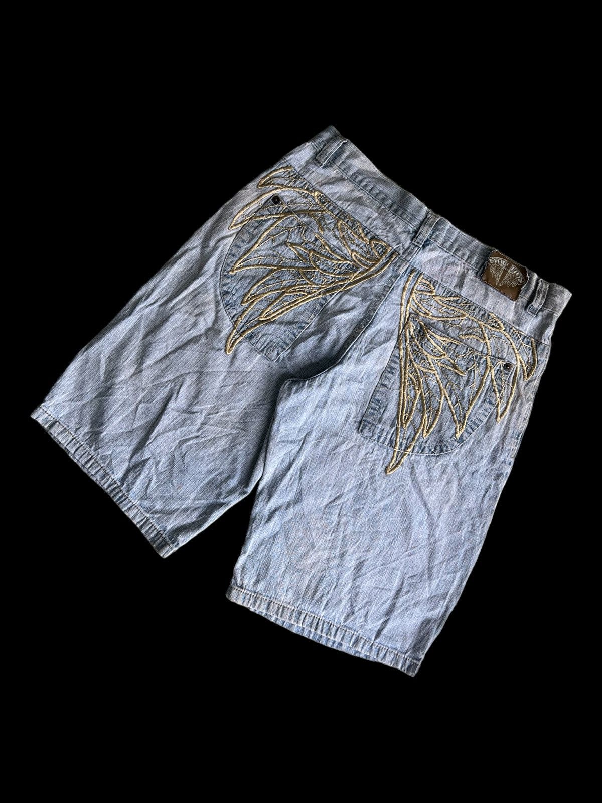 Ed Hardy Y2K Evolution Angel Wings Embroidery Big Pocket Jorts Jeans Size US 37 - 3 Thumbnail