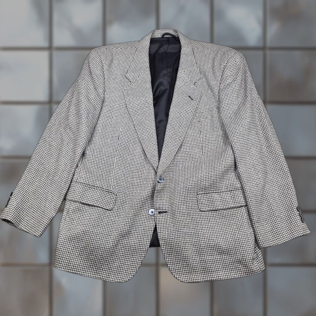 Oleg Cassini VINTAGE Oleg Cassini Blazer Mens 44R Gray Houndstooth Sport Coat 2 Button Jacket Size 44R - 1 Thumbnail