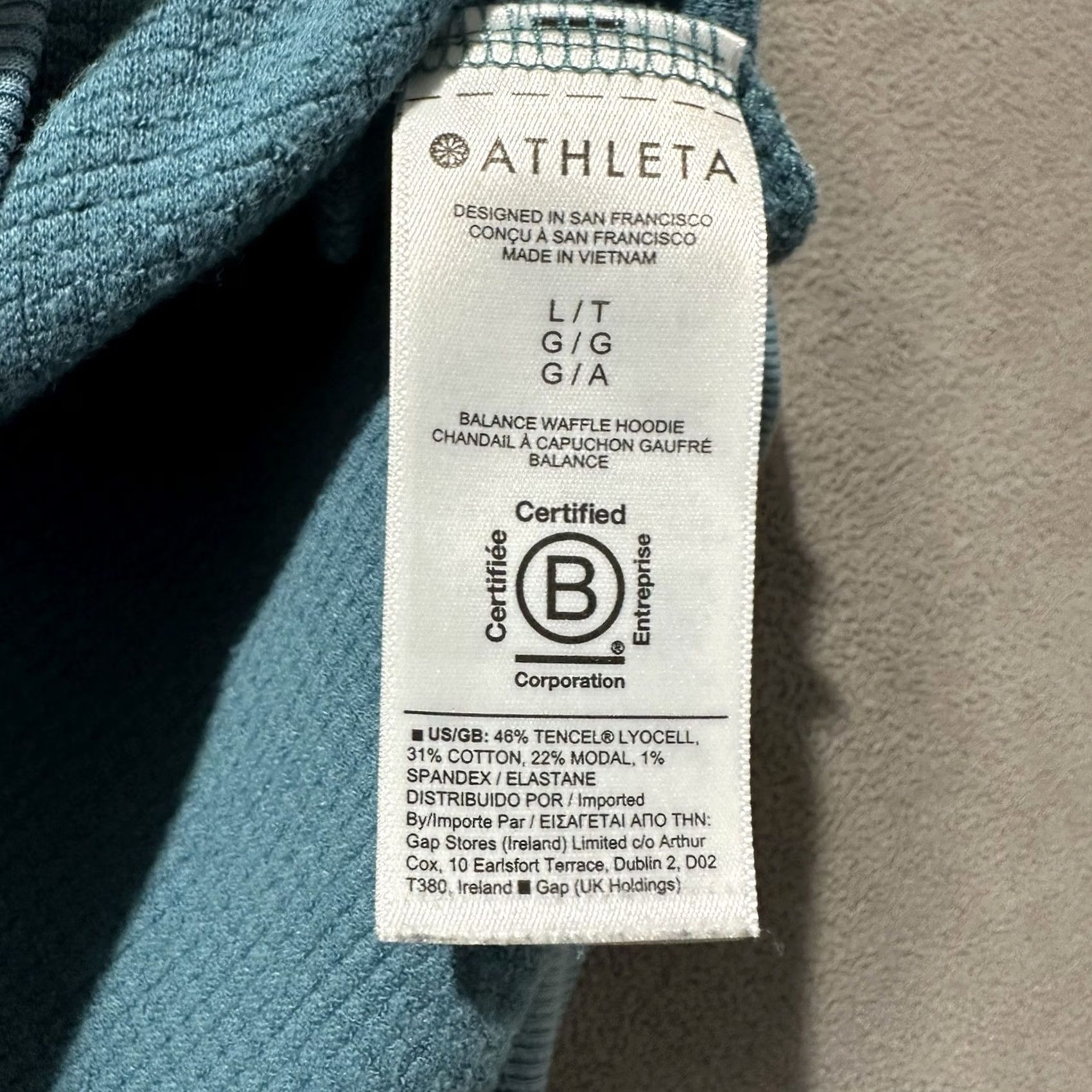 Athleta Athleta Hoodie Womens Large Teal Blue Pullover Hooded Hand Drawstring Crew Neck Activewear Running & Jogging, Walking Knit Cotton, Lyocell Size L / US 10 / IT 46 - 5 Thumbnail