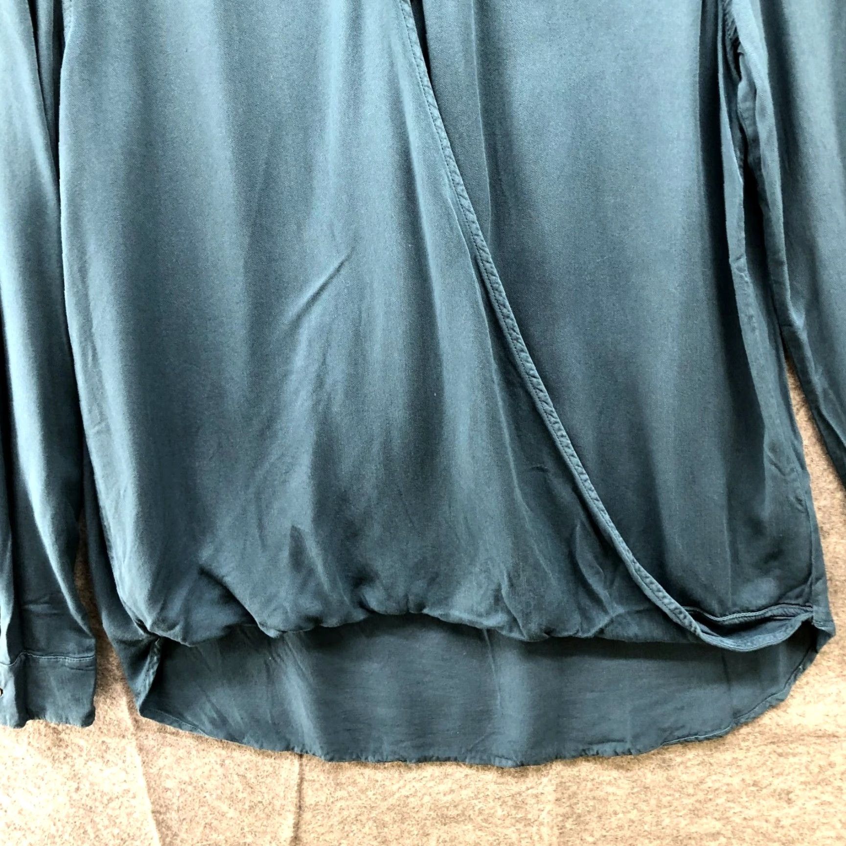 Vintage Blue Rain Shirt Womens M Teal Bohemian Blouse Long Sleeve High Low Wrap Front Size M / US 6-8 / IT 42-44 - 4 Thumbnail
