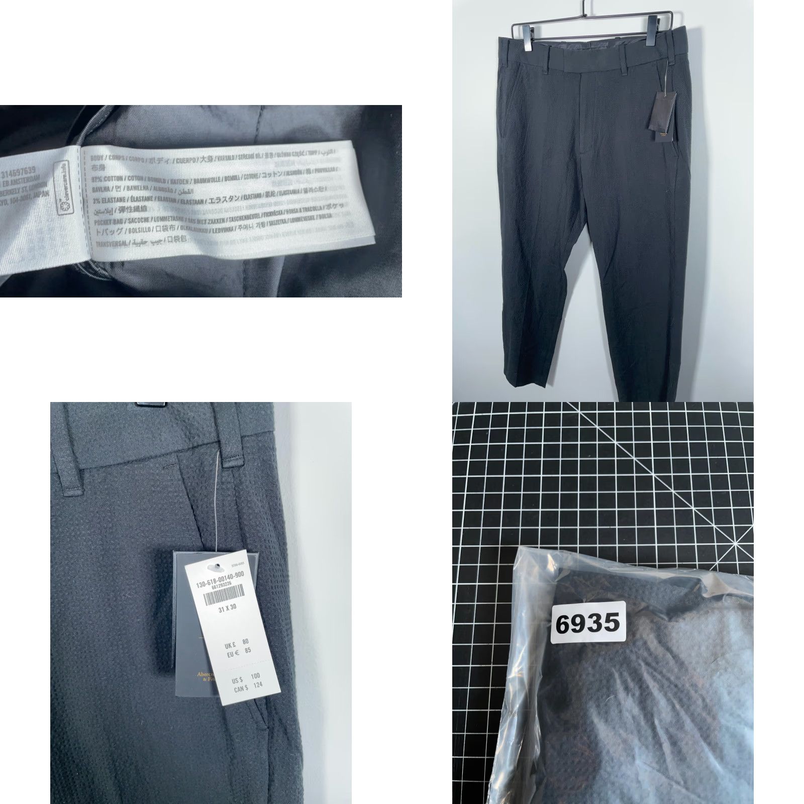 Abercrombie & Fitch Abercrombie & Fitch Pants Men's Slim Chino Black 31 x 27.5 Unworn Seersucker Flat Front Mid Rise Tapered Size US 32 / EU 48 - 9 Thumbnail
