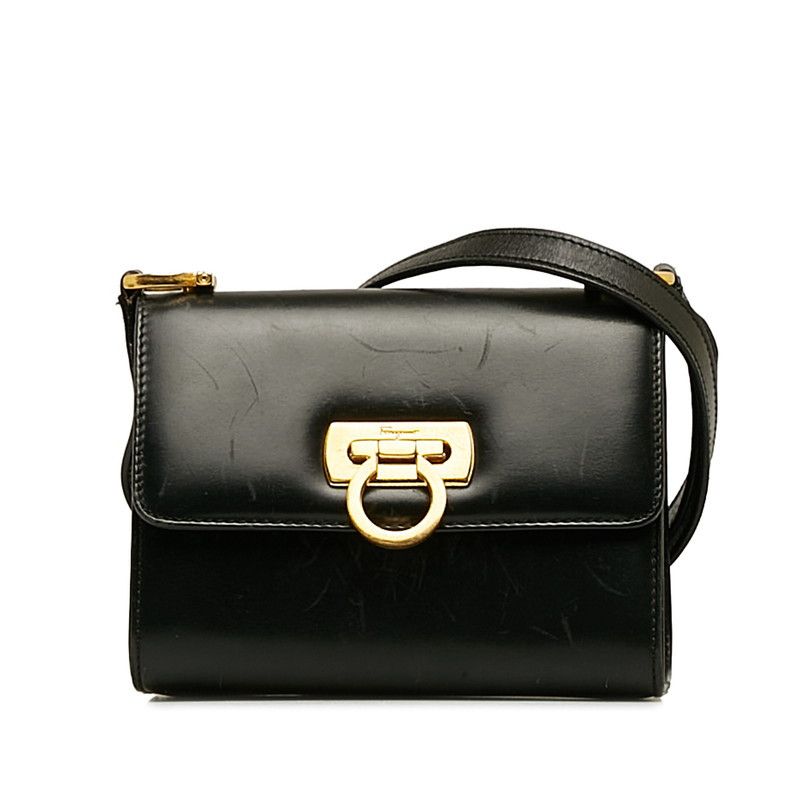 image of Salvatore Ferragamo Leather Gancini Mini Crossbody Bag in Black, Women's