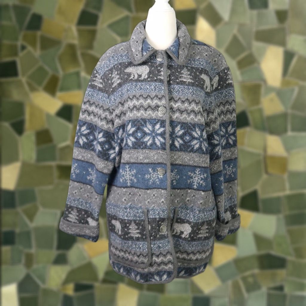 Brooks VINTAGE David Brooks Jacket Coat Wool Polar Bear Snowflake 90s Grey Blue M Womens Size M / US 6-8 / IT 42-44 - 1 Thumbnail