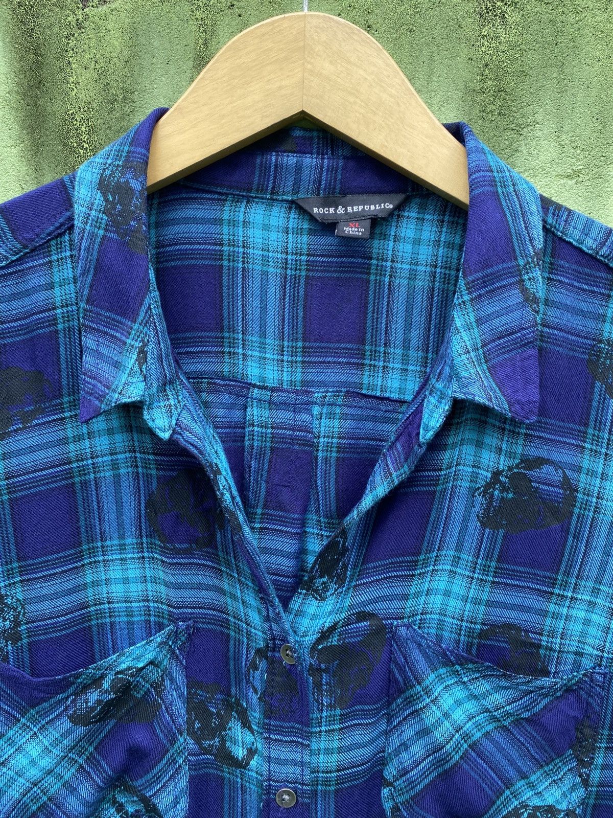Rock & Republic Rock & Republic Skull Plaid Flannel Shirt Blue Grunge Y2K Size XL / US 12-14 / IT 48-50 - 2 Thumbnail