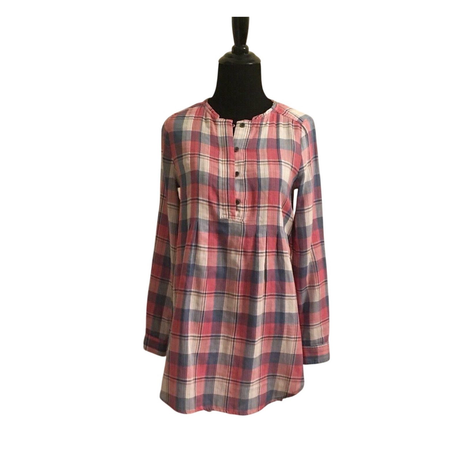 Anthropologie HOLDING HORSES Pink Plaid Long Sleeves Tunic Blouse XS Size XS / US 0-2 / IT 36-38 - 1 Thumbnail