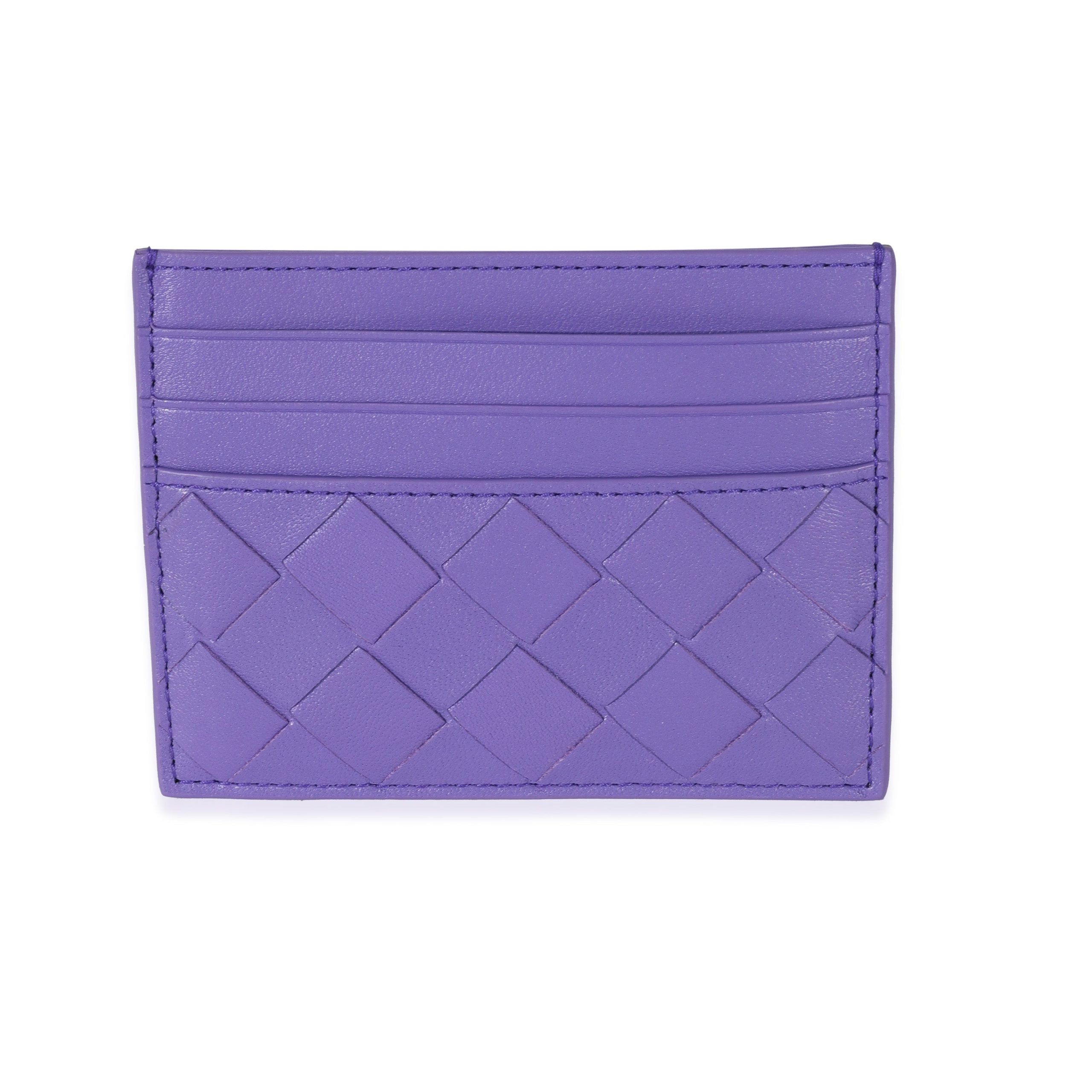 image of Bottega Veneta Purple Intrecciato Lambskin Credit Card Case in Brown, Women's