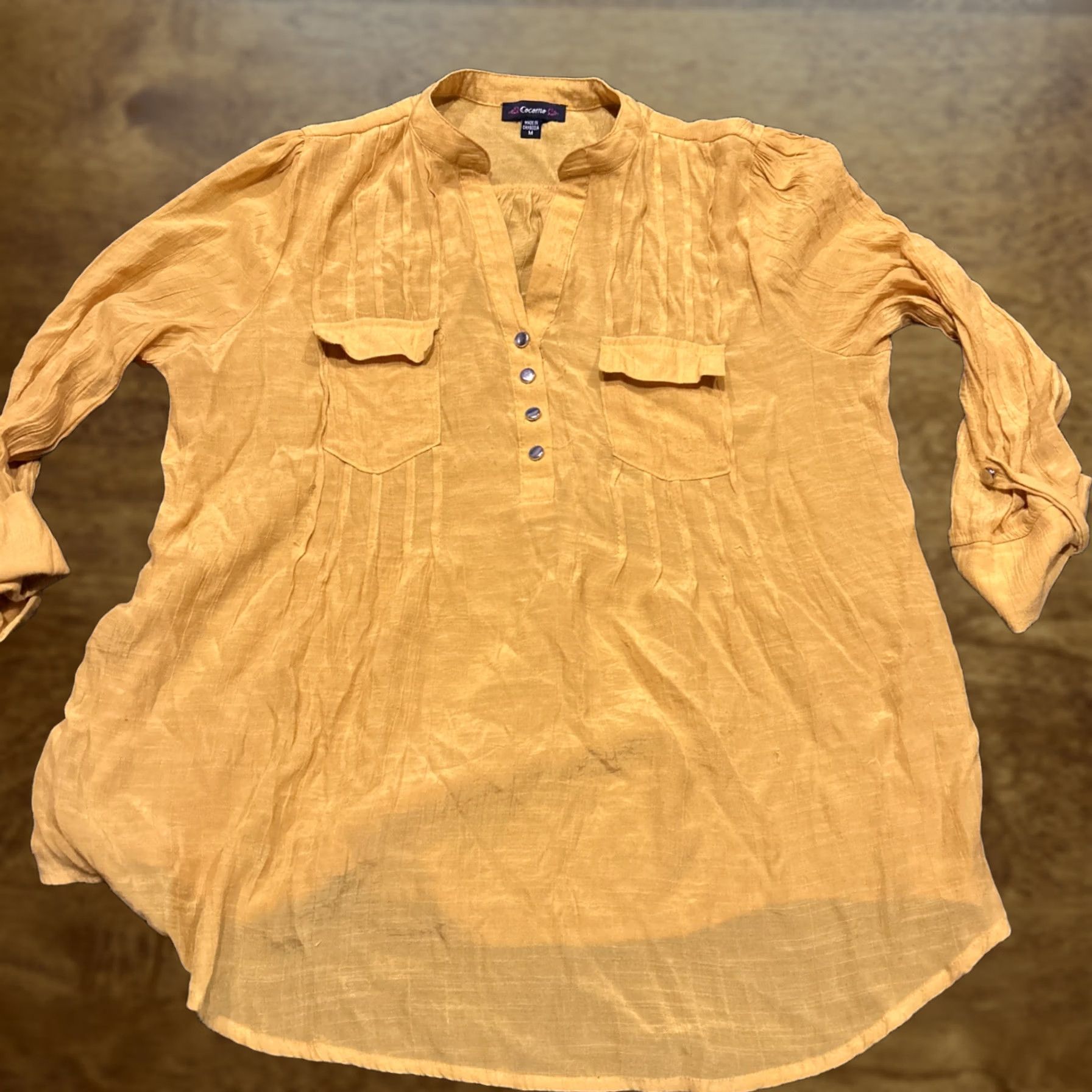 Vintage Cocomo Tunic Shirt Women 3/4 Sleeve Button Split Neck Yellow Bohemian Lightweight Polyester Rayon M Size M / US 6-8 / IT 42-44 - 1 Thumbnail