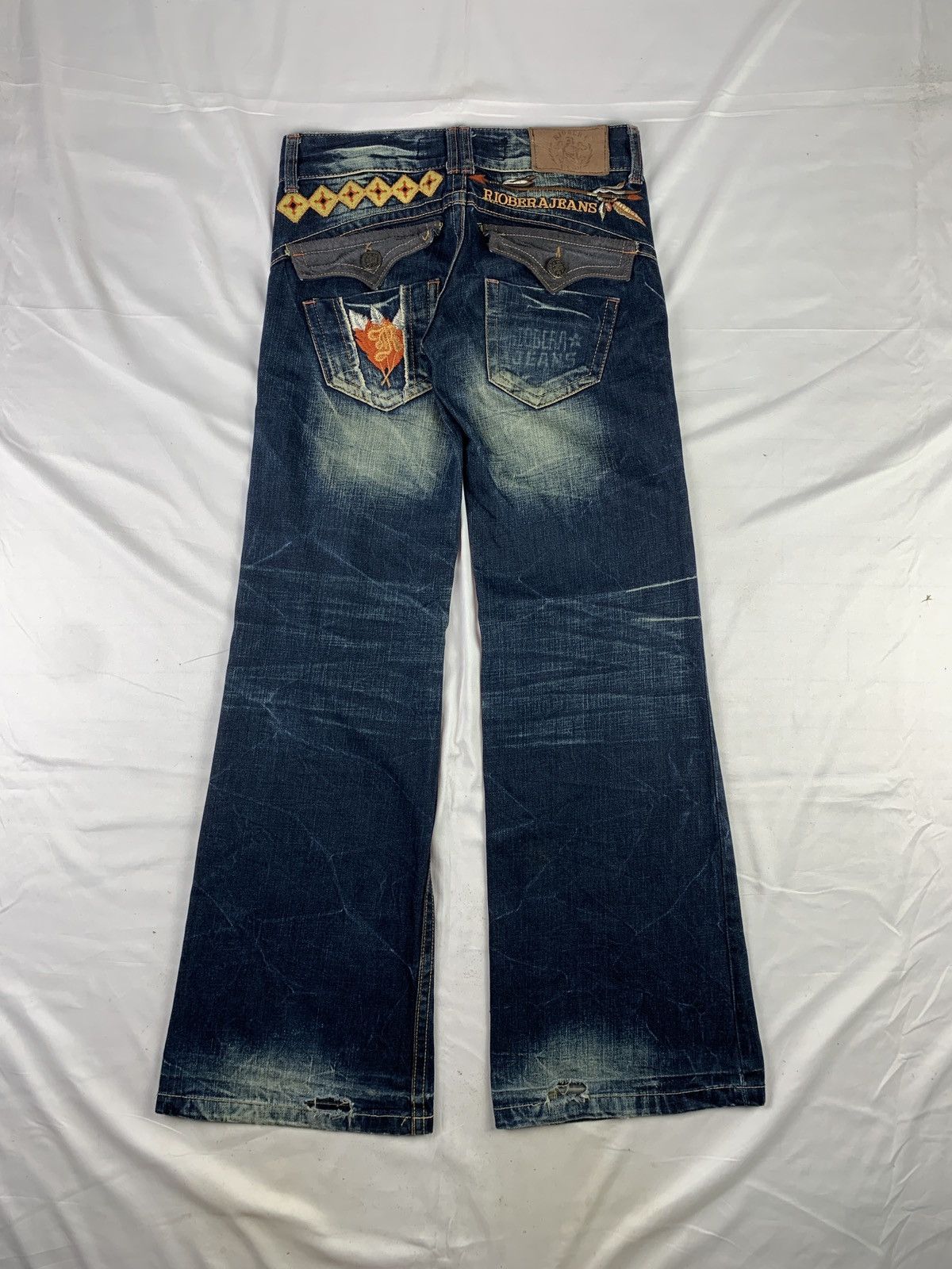 Japanese Brand Riobera Japan Navajo Embroidered Flared Baggy Jeans Pants Size 30" / US 8 / IT 44 - 1 Thumbnail