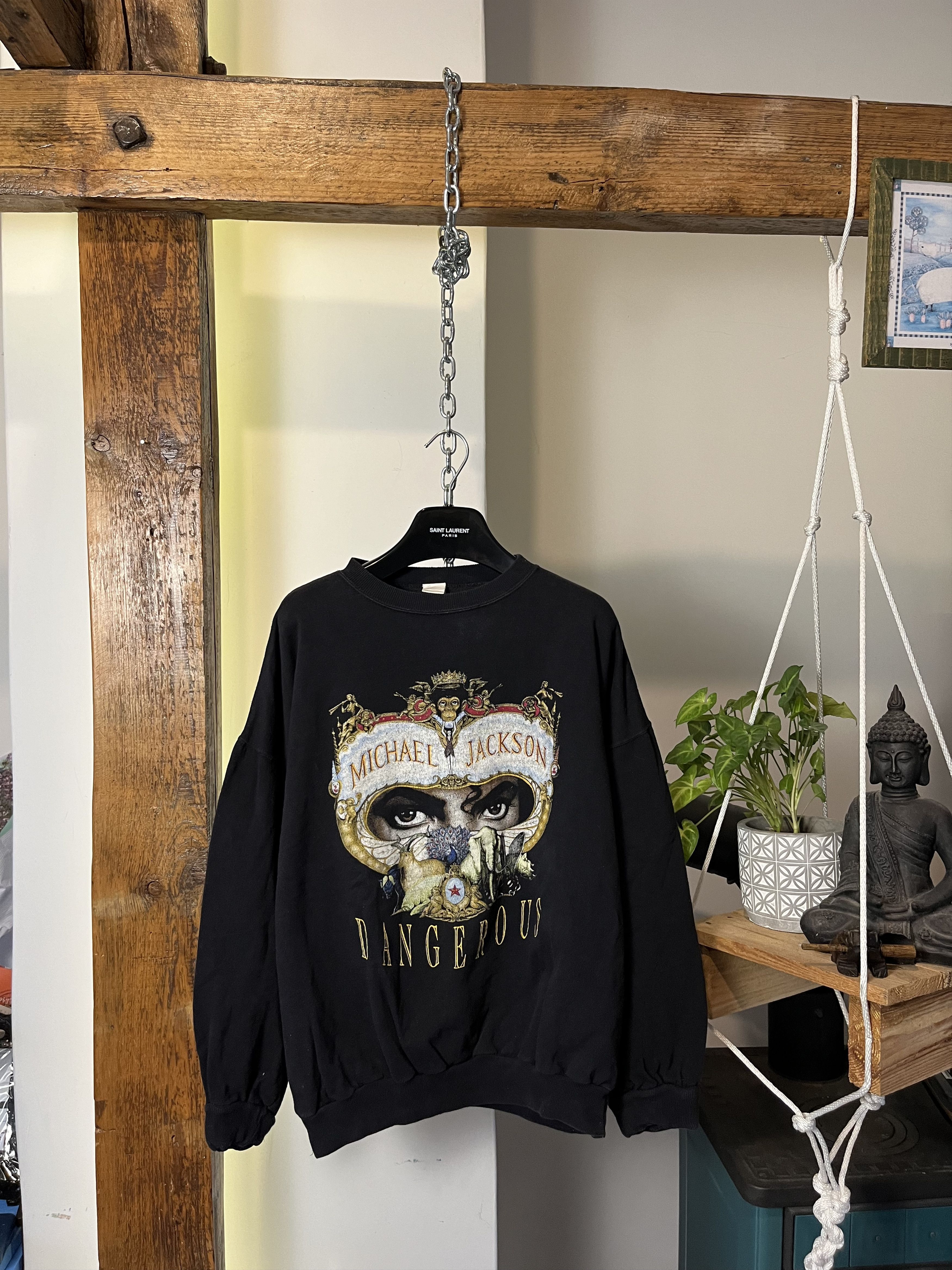 image of 1992 Michael Jackson Dangerous Tour Sweatshirt in Black, Men's (Size Medium)