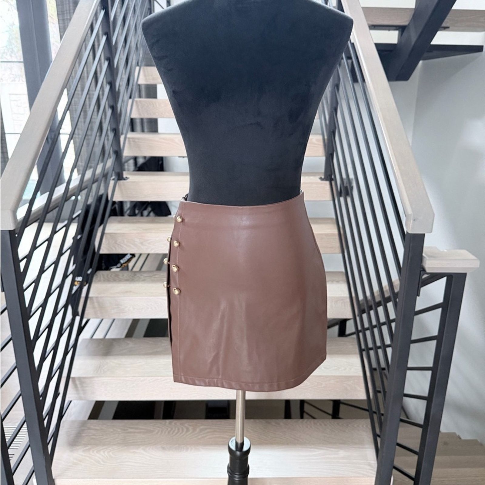 Other New Y2K Brown Faux Leather Mini Skirt size S Size 27" / US 4 / IT 40 - 11 Thumbnail