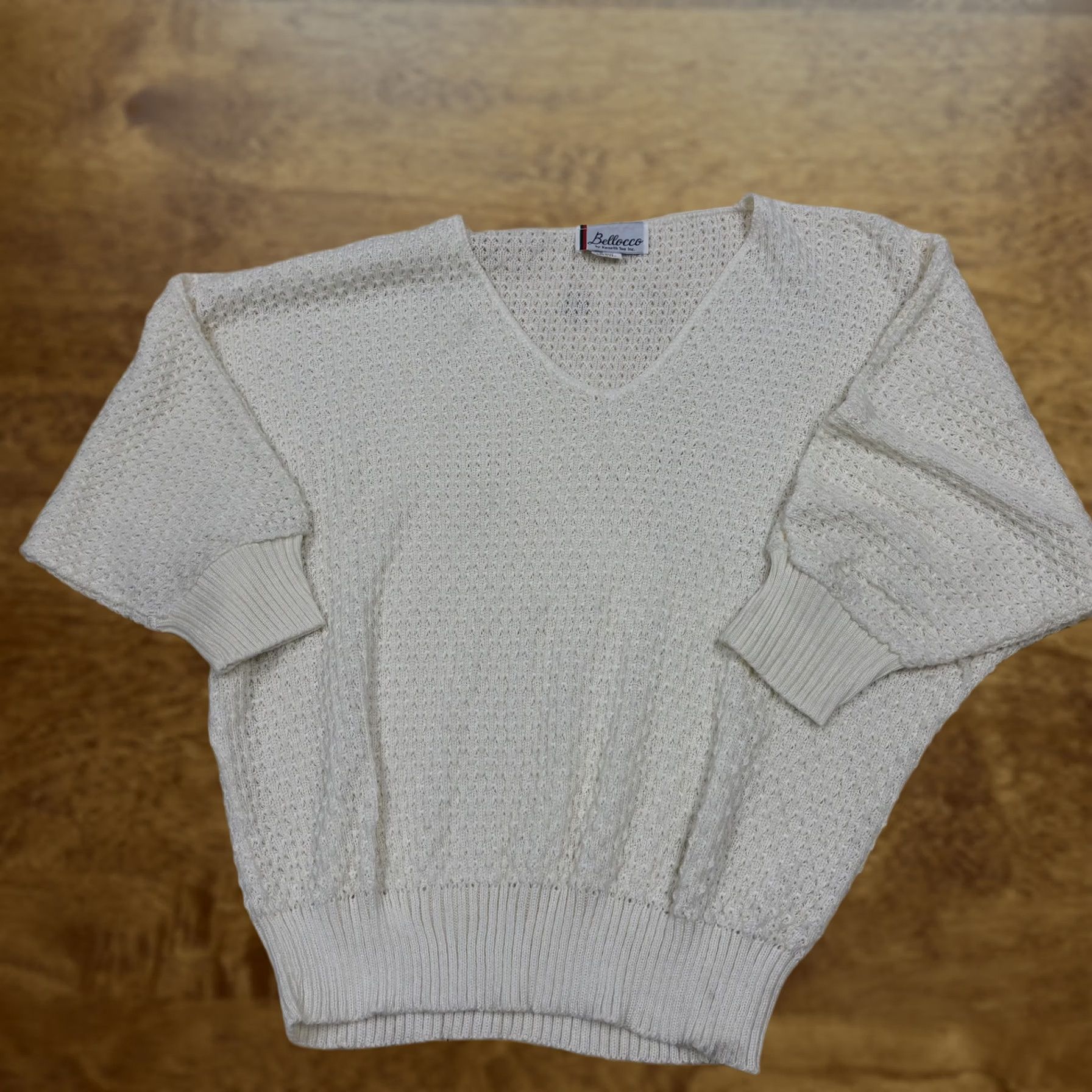 Vintage VINTAGE Bellocco Womens Large White V-Neck Open-Knit Dolman Pullover Sweater Size L / US 10 / IT 46 - 1 Thumbnail