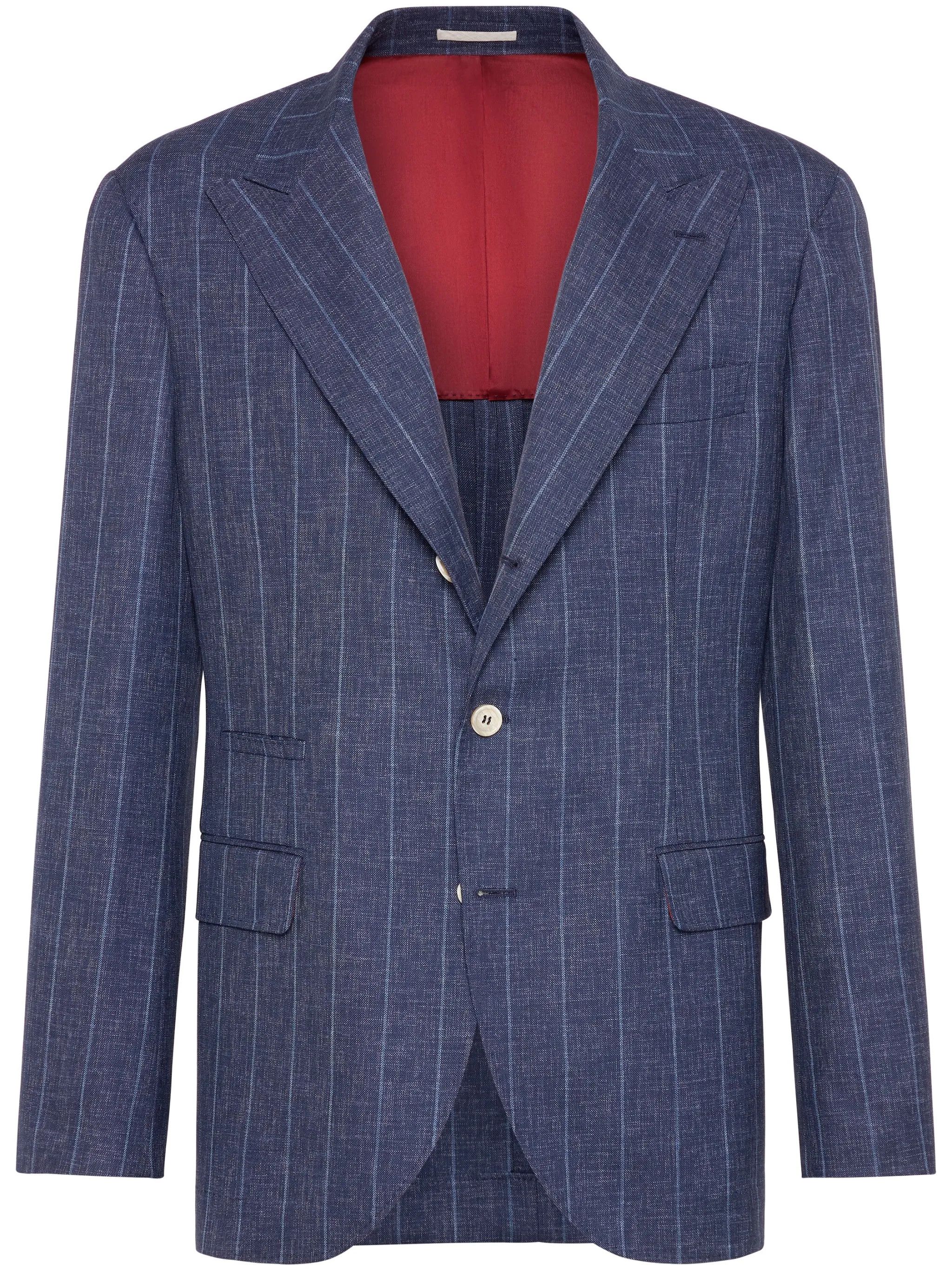 Brunello Cucinelli o1y0526 Single-breasted Pinstriped Blazer in Blue Size US M / EU 48-50 / 2 - 1 Thumbnail