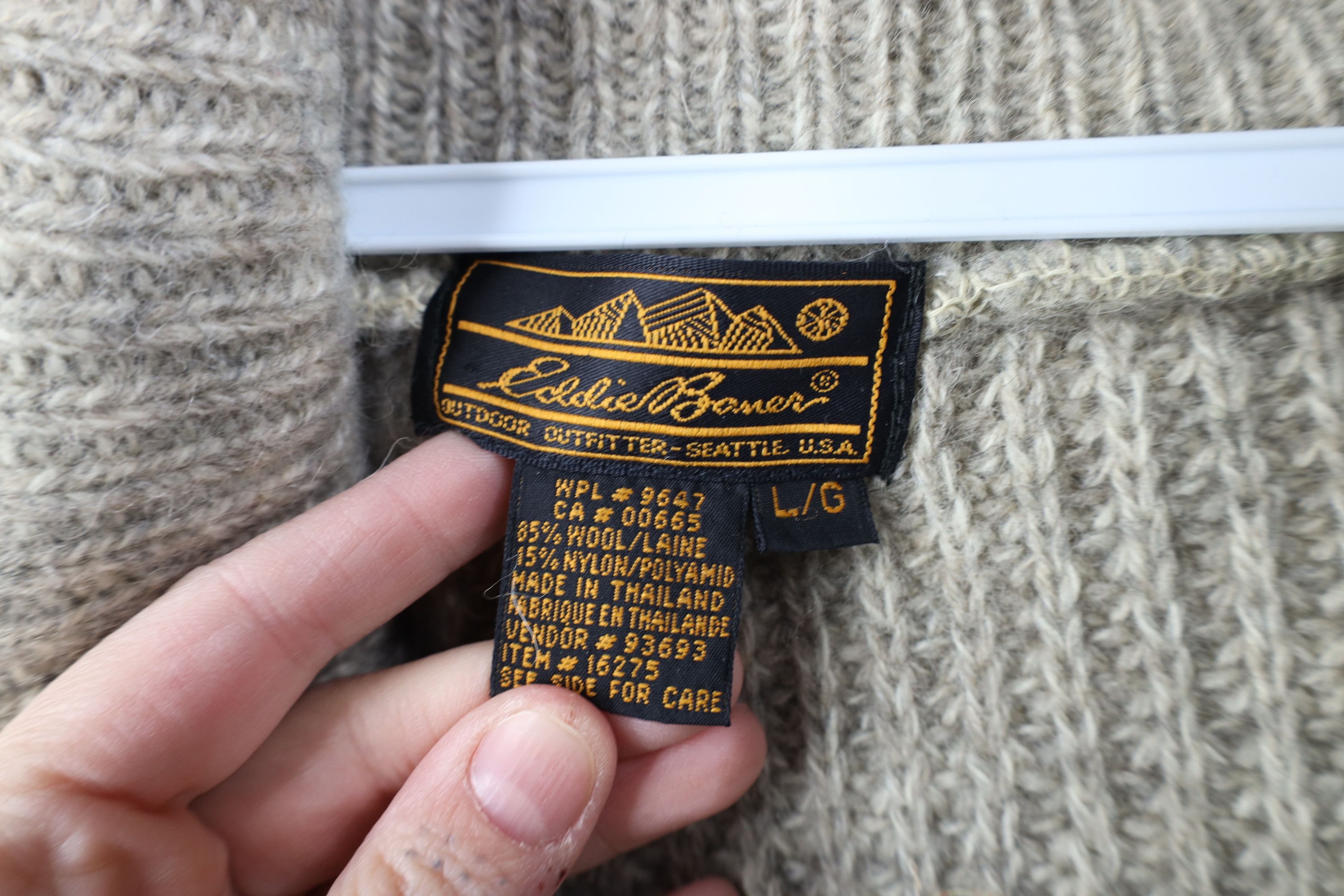 Eddie Bauer Vintage 90s Eddie Bauer Ribbed Knit Shawl Sweater Beige Size US L / EU 52-54 / 3 - 6 Thumbnail