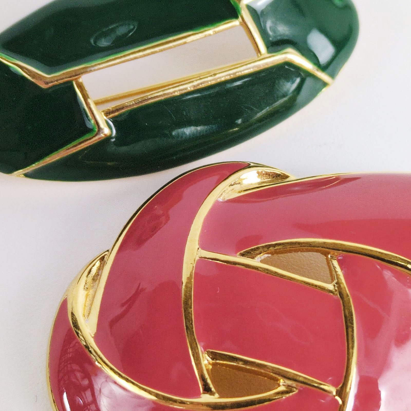 Vintage Napier Goldtone Pink Enamel 2.25" Pendant & 2" Green Brooch Size ONE SIZE - 4 Thumbnail