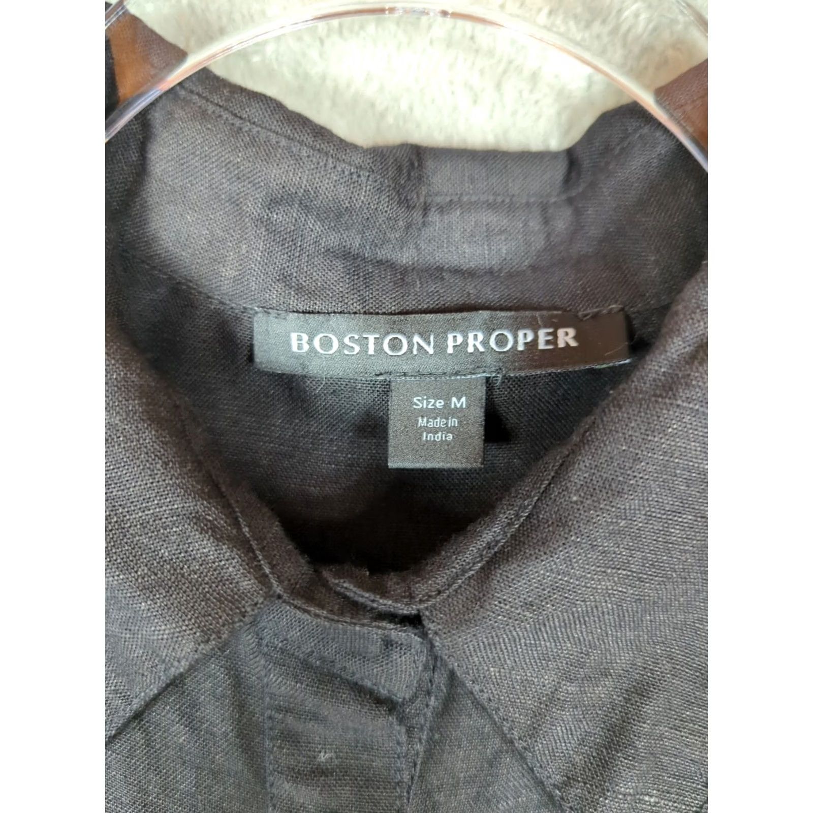 Boston Proper Boston Proper Blouse Shirt Black Linen Blend Inset Drama Sleeve Medium M Women Regular Vintage No Size M / US 6-8 / IT 42-44 - 4 Thumbnail