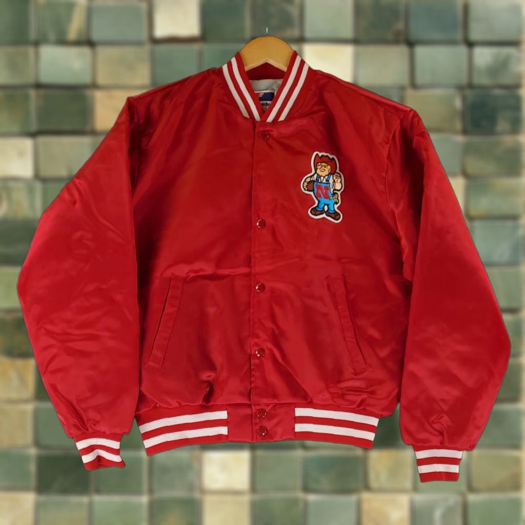 Vintage VINTAGE Swingster Jacket Satin Bomber 80s 90s Red M Mens University Nebraska Red Bomber Jacket Size US M / EU 48-50 / 2 - 1 Thumbnail