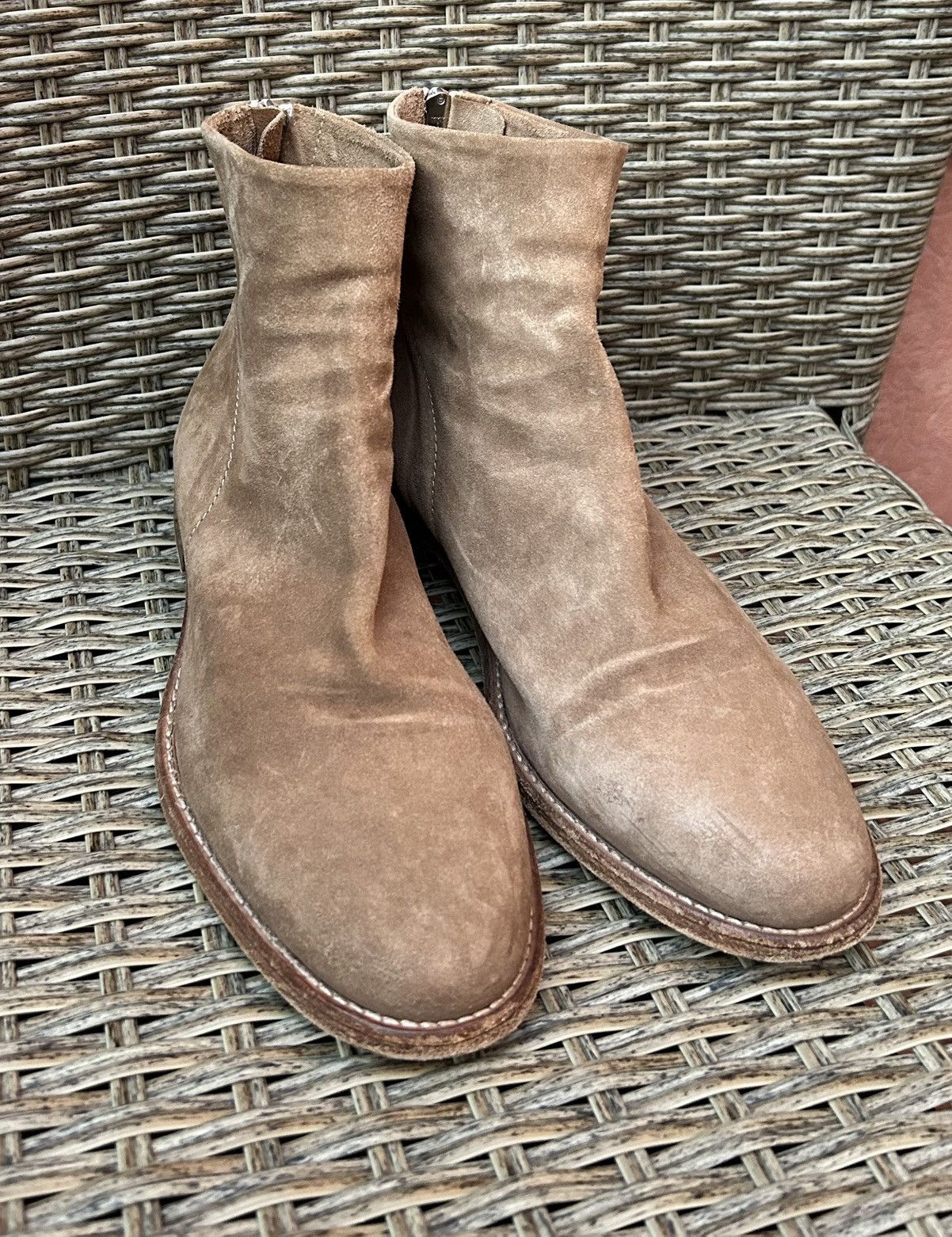 Handmade × MoMA MOMA Marrone Suede Zip Ankle Boots Beige Made In Italy Size US 8 / IT 38 - 4 Thumbnail