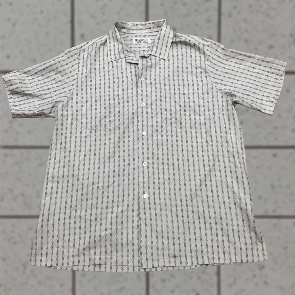 CO VINTAGE Bowen Co Silk Shirt Men M Gray Chain Print Art Deco Stripe Shirt Boy M? Size US M / EU 48-50 / 2 - 1 Thumbnail